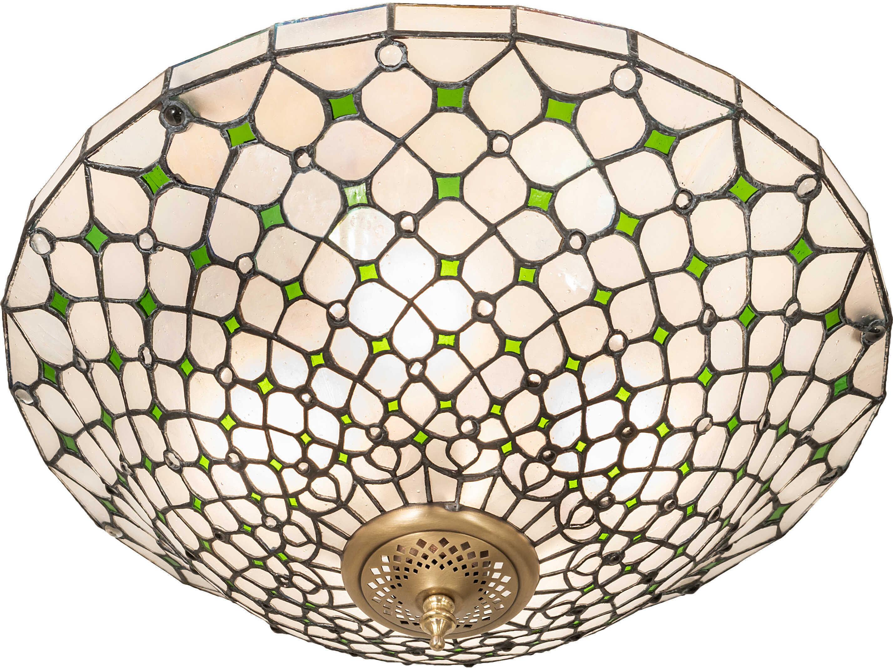 Meyda Diamond & Jewel 4-Light Brushed Brass Glass Tiffany Bowl Semi Flush Mount
