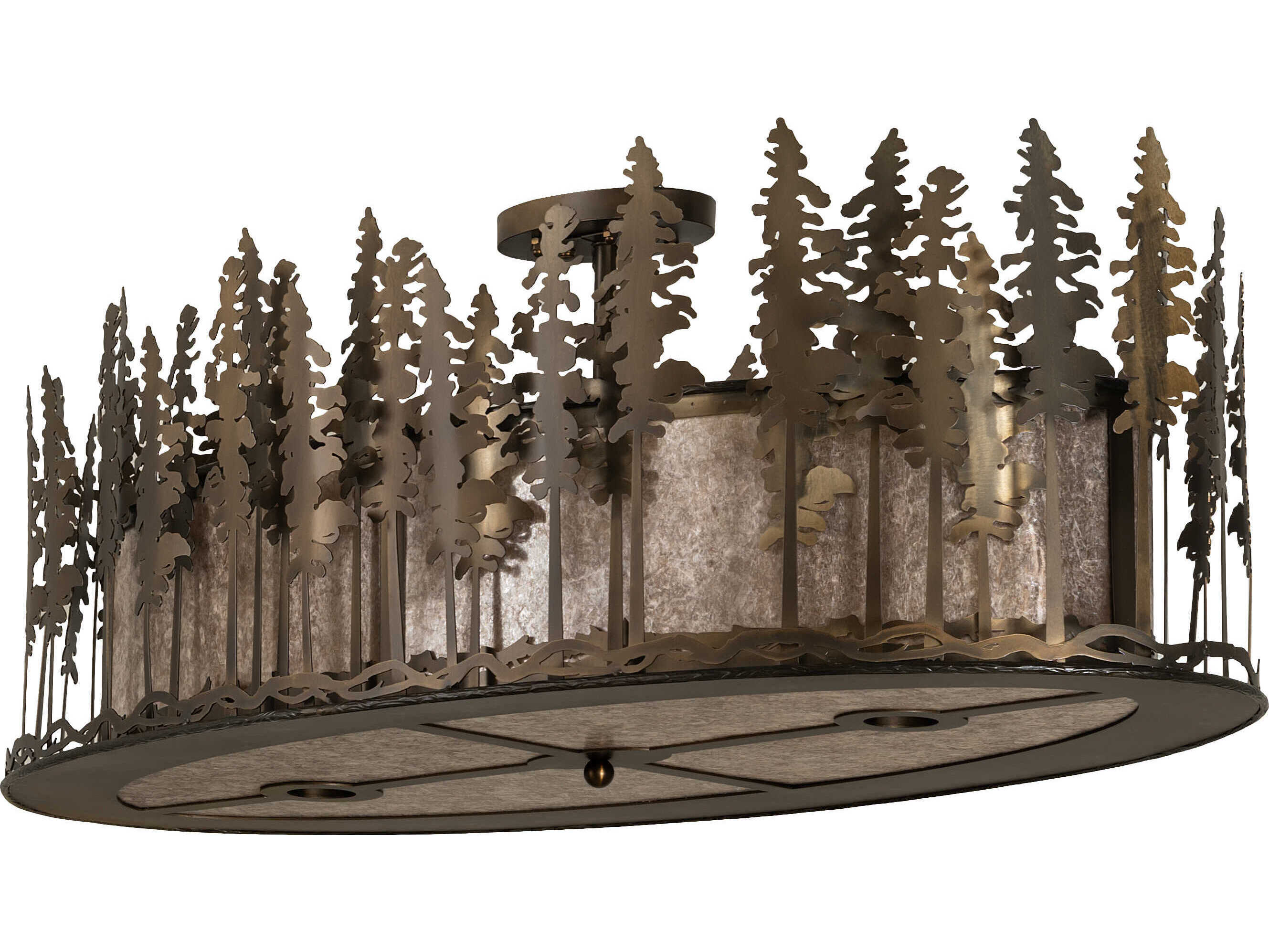 Meyda Tall Pines 6-Light Antique Copper Glass Semi Flush Mount