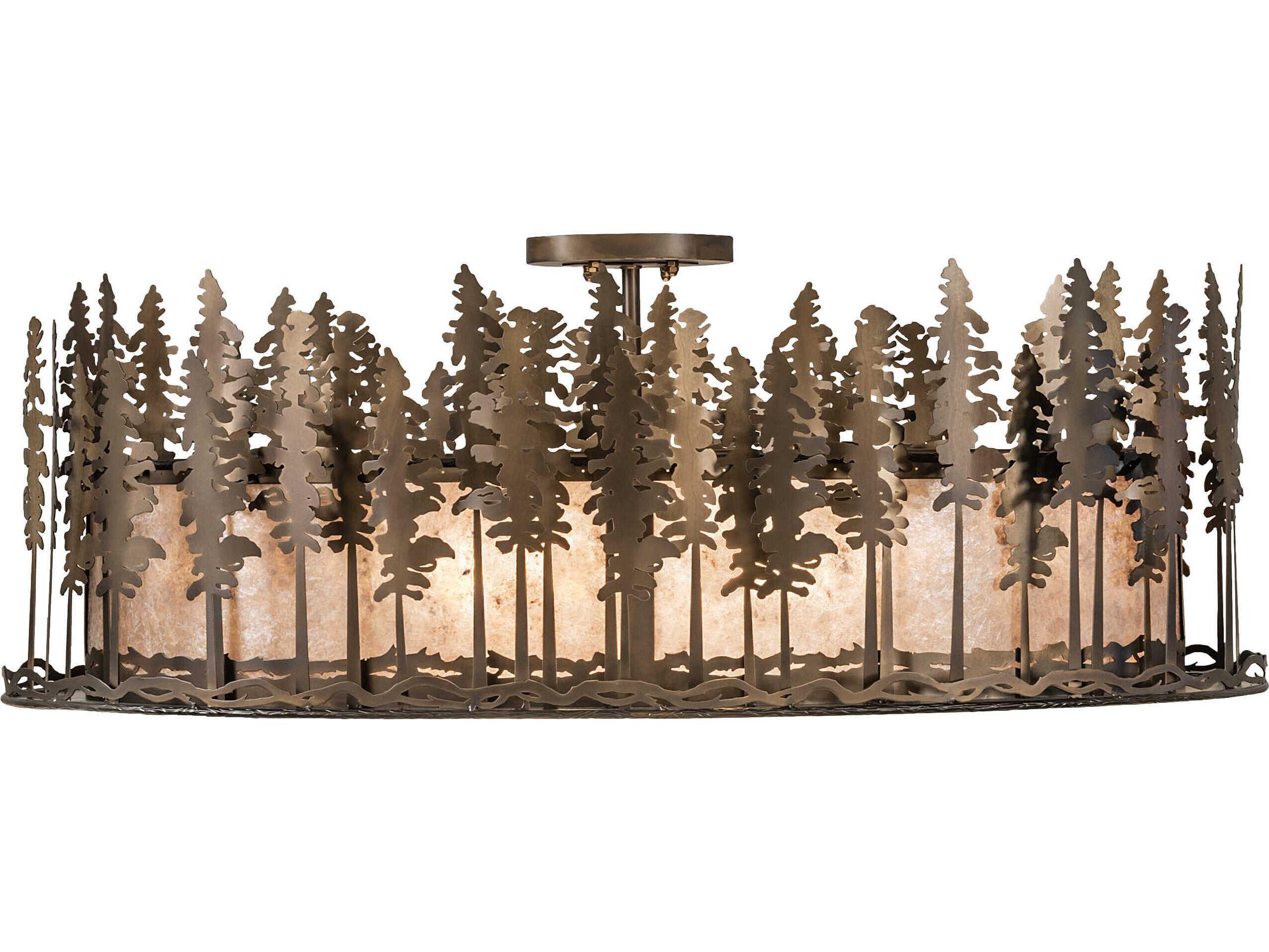 Meyda Tall Pines 6-Light Antique Copper Glass Semi Flush Mount