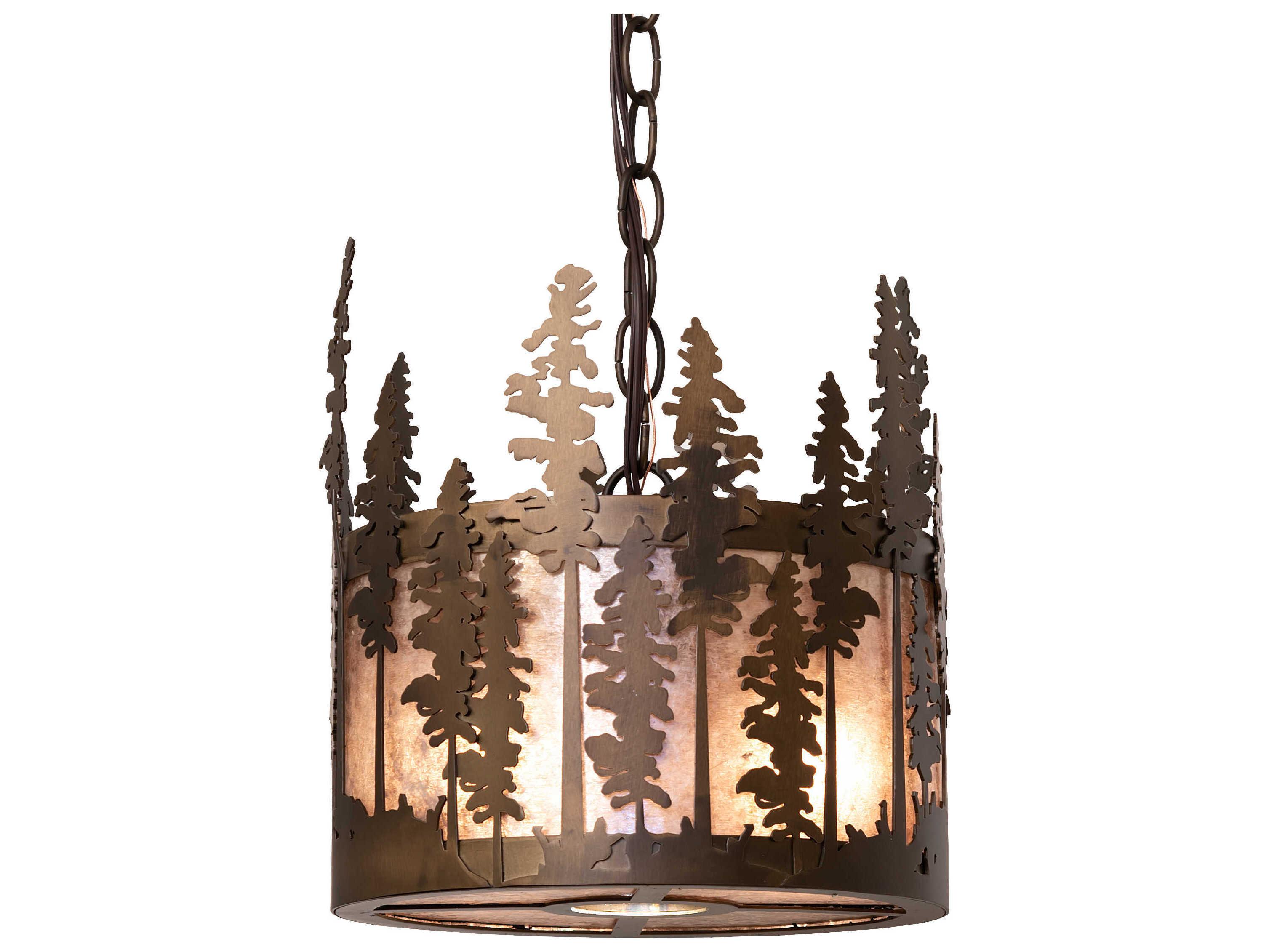 Meyda Tall Pines 3-Light Antique Copper Glass Drum Mini Pendant