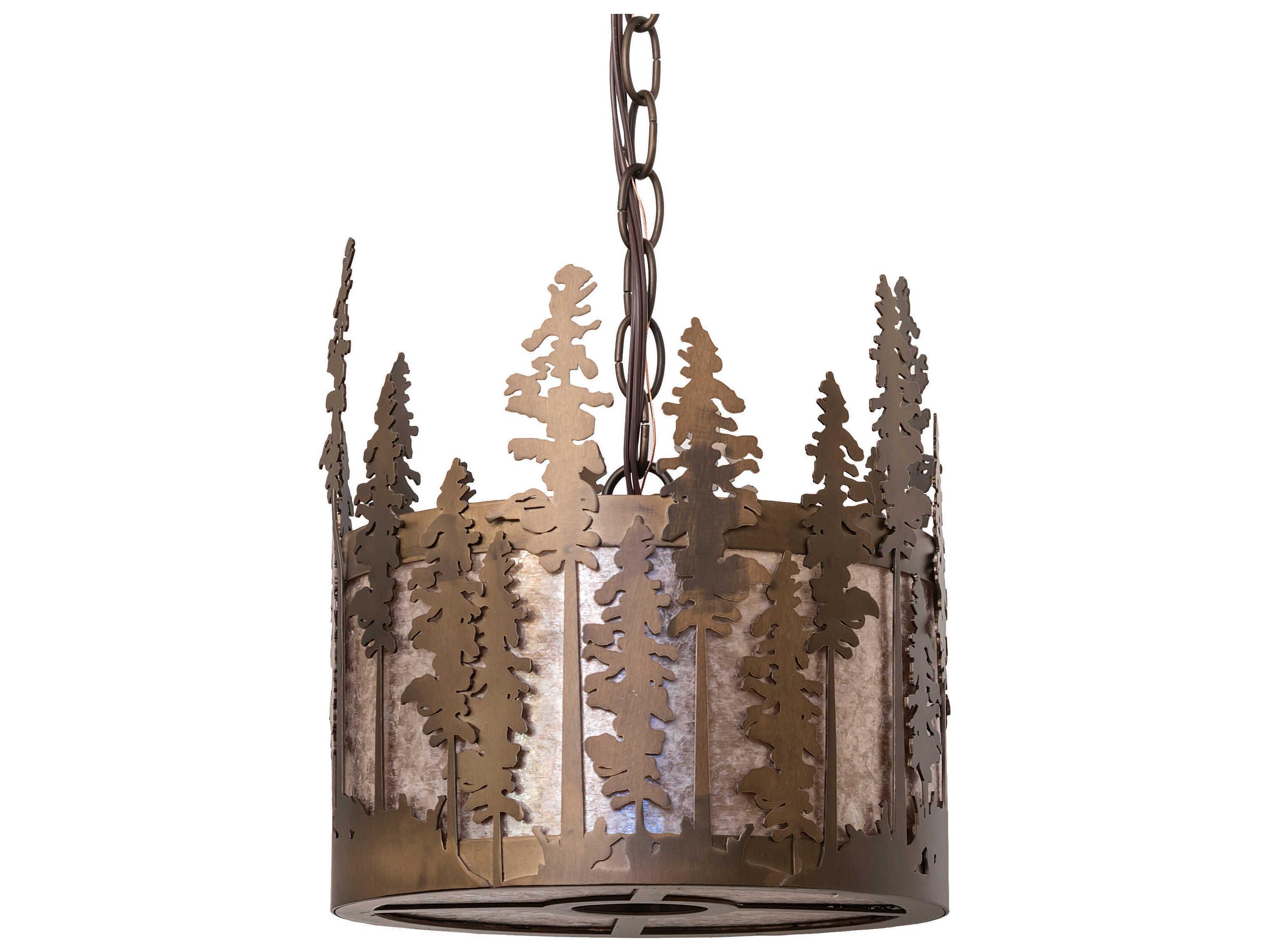 Meyda Tall Pines 3-Light Antique Copper Glass Drum Mini Pendant