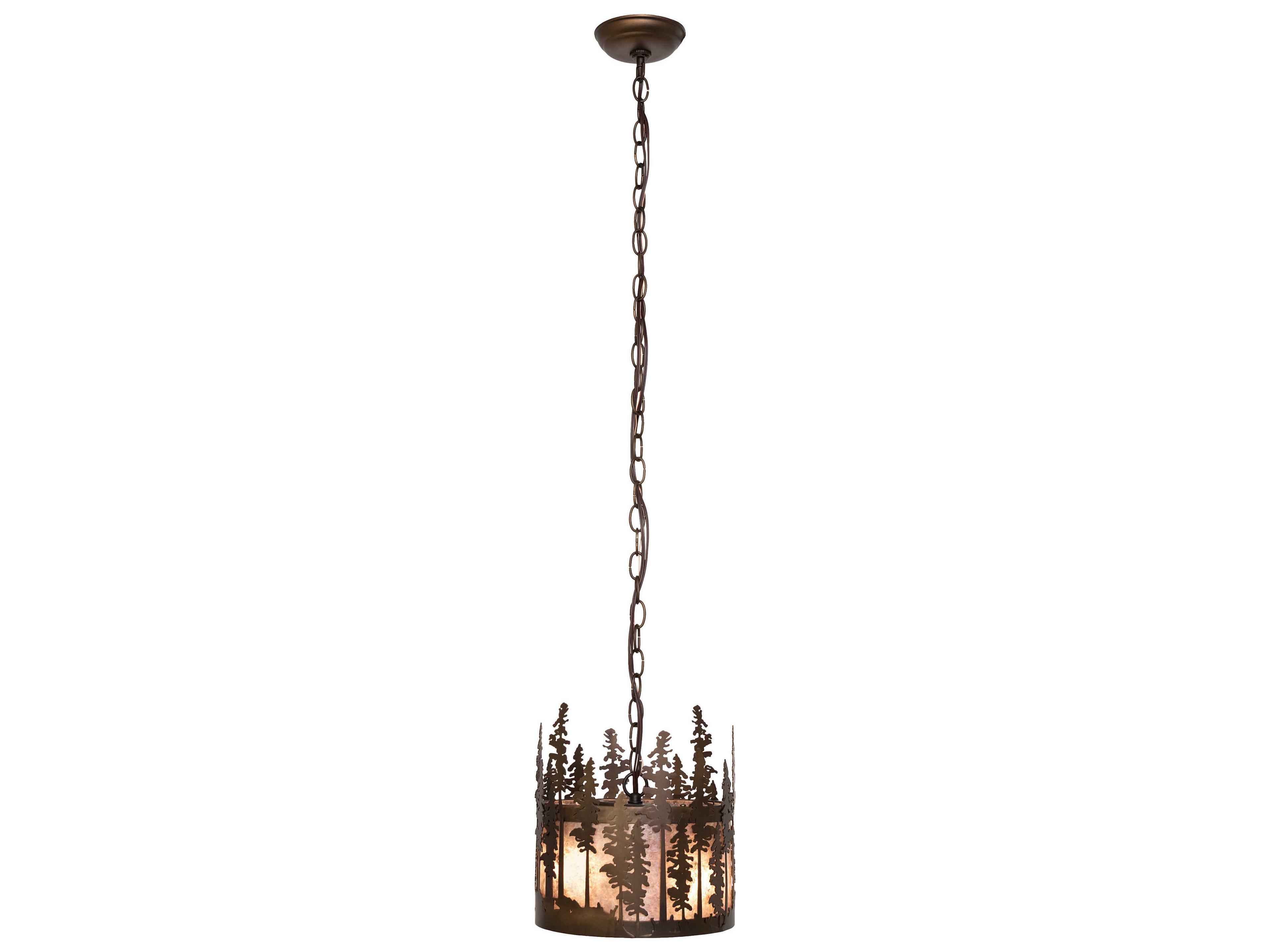 Meyda Tall Pines 3-Light Antique Copper Glass Drum Mini Pendant
