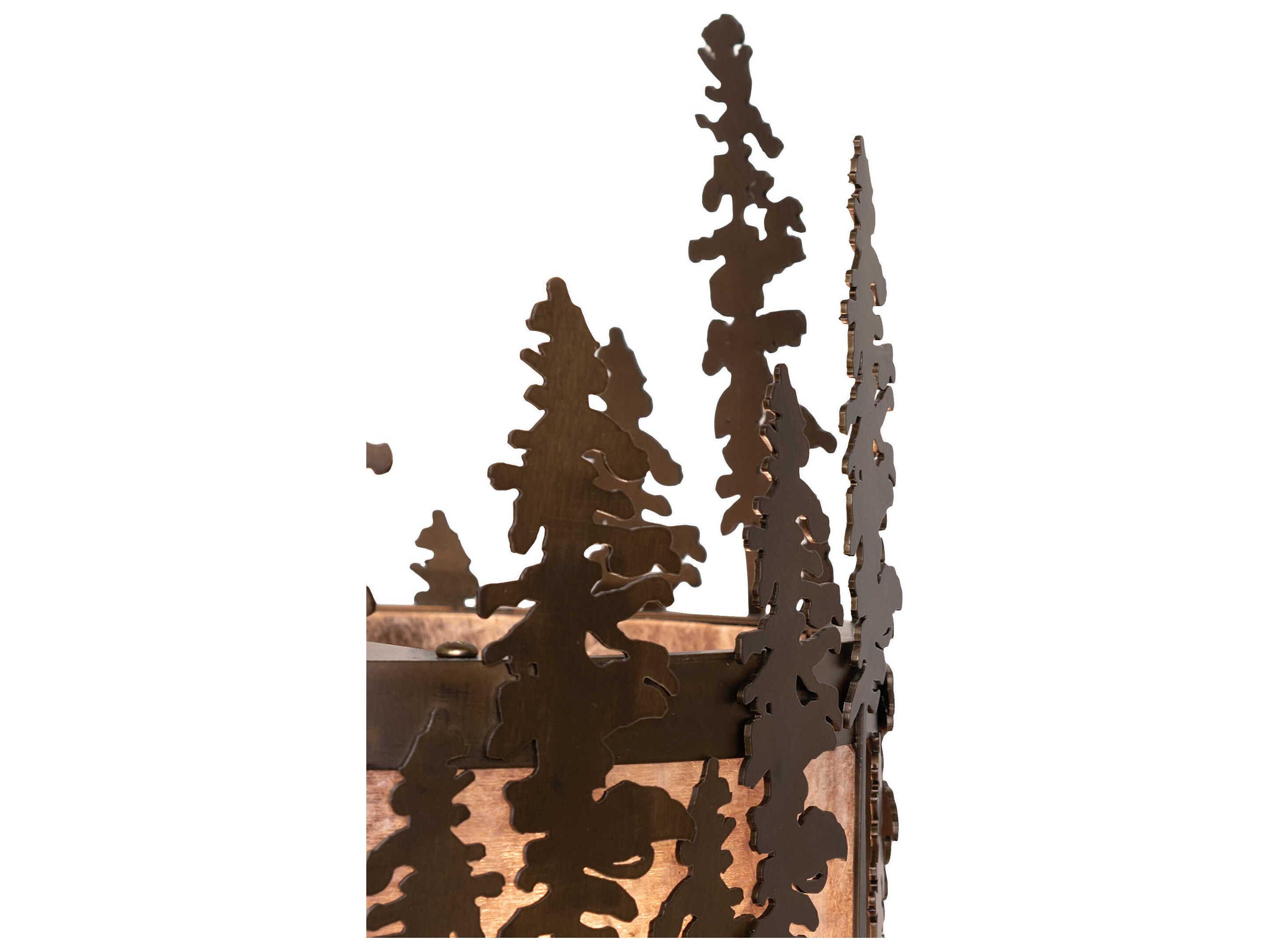 Meyda Tall Pines 3-Light Antique Copper Glass Drum Mini Pendant