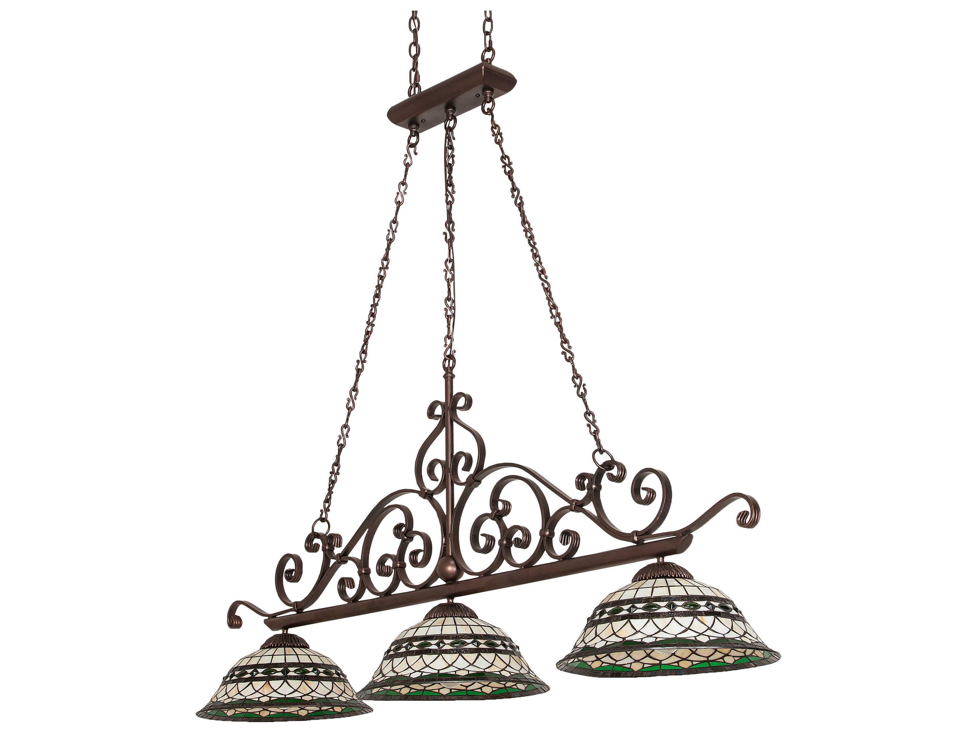 Meyda Tiffany Roman 3-Light Mahogany Bronze Glass Dome Island Pendant