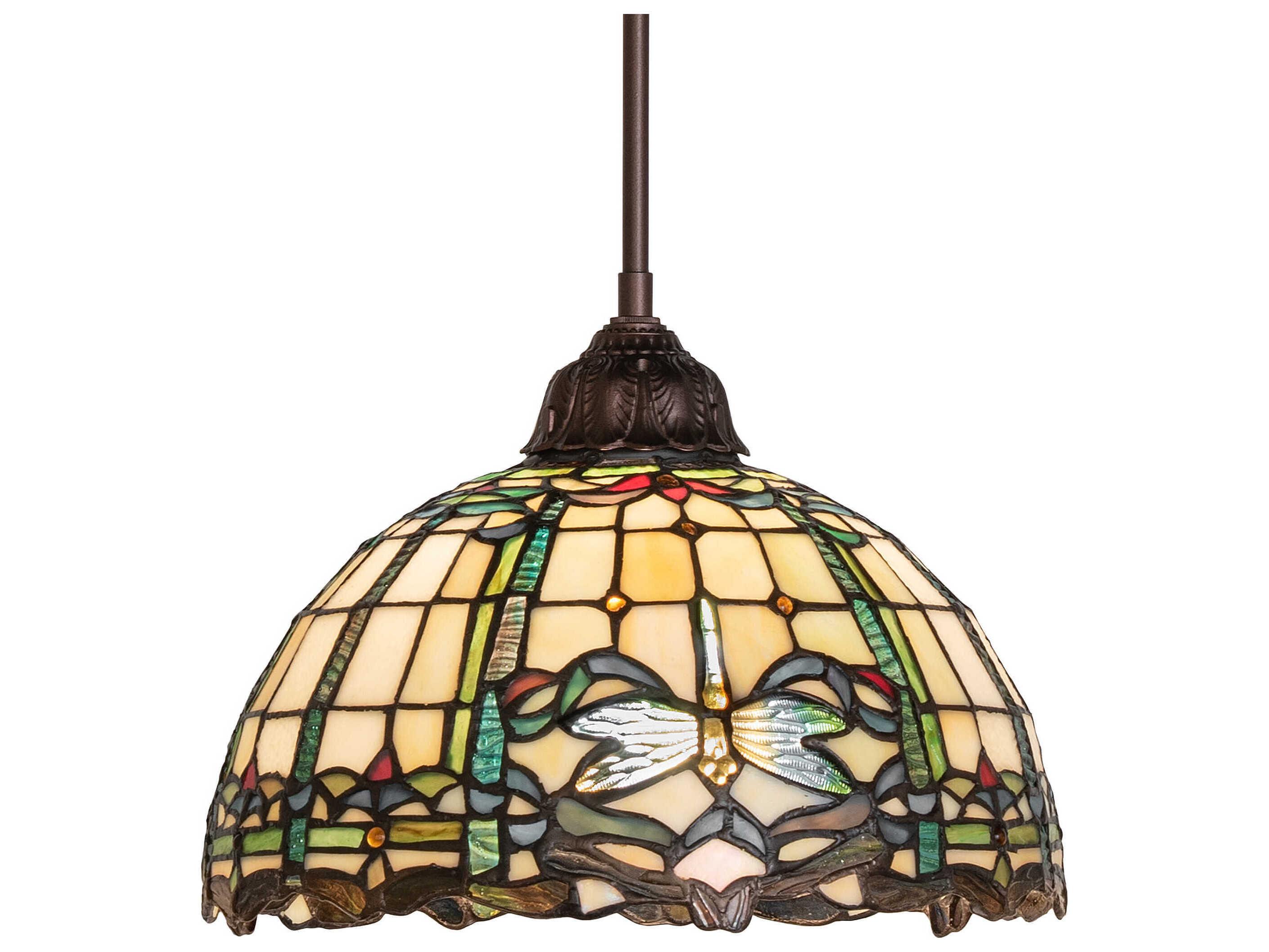 Meyda Tiffany Dragonfly 1-Light Mahogany Bronze Glass Dome Pendant