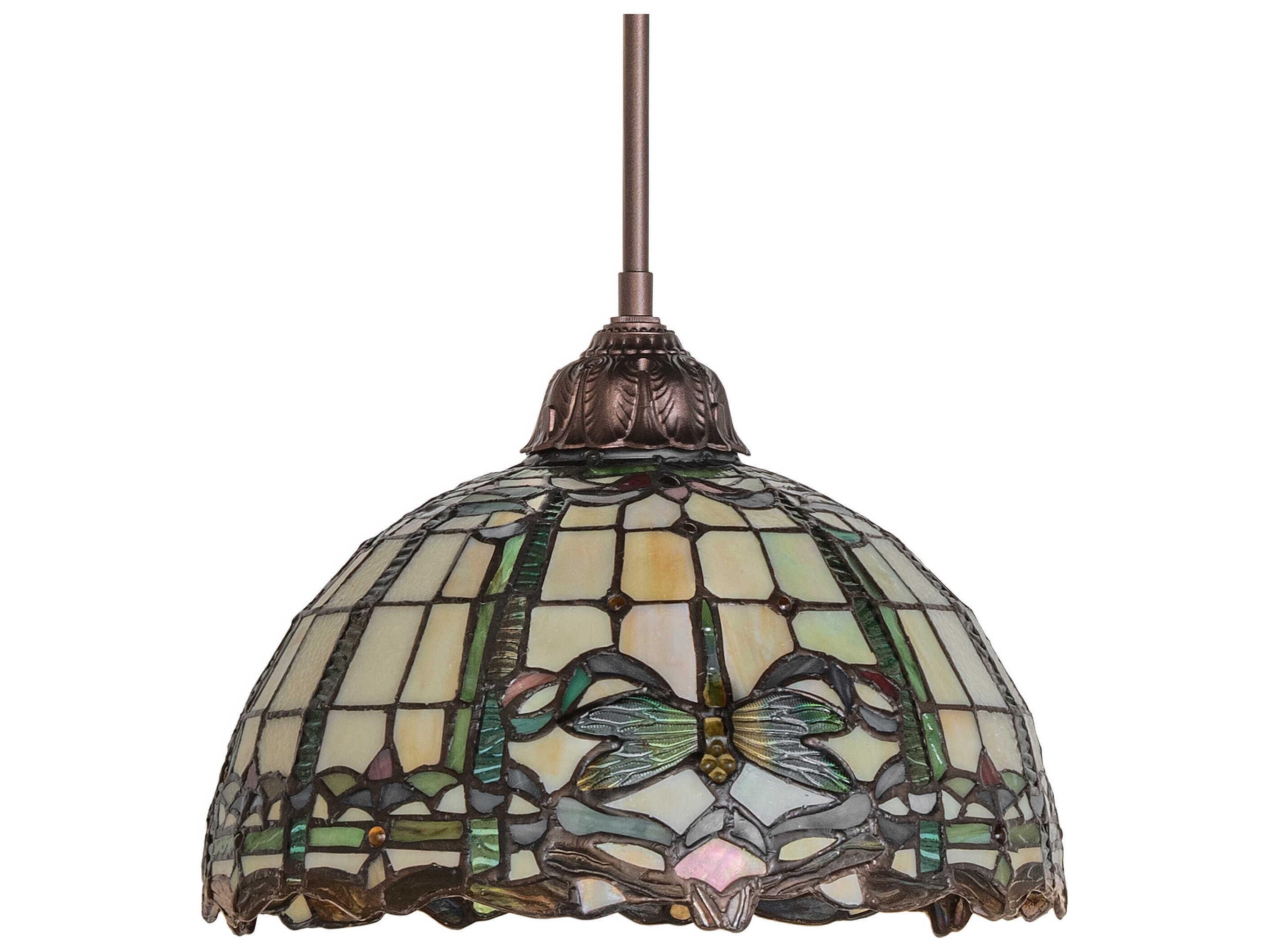 Meyda Tiffany Dragonfly 1-Light Mahogany Bronze Glass Dome Pendant