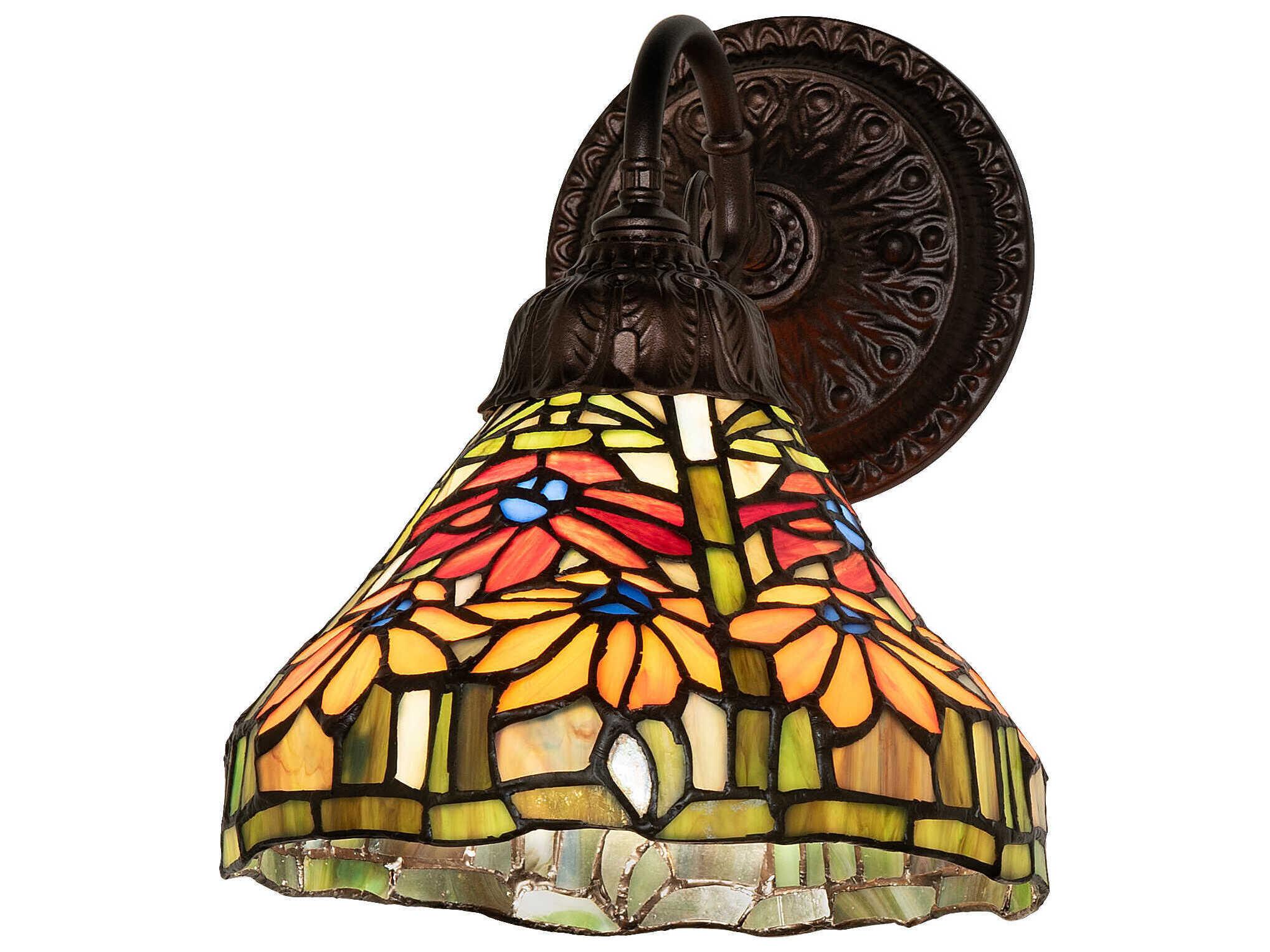 Meyda Poinsettia 1-Light Mahogany Bronze Glass Tiffany Wall Sconce