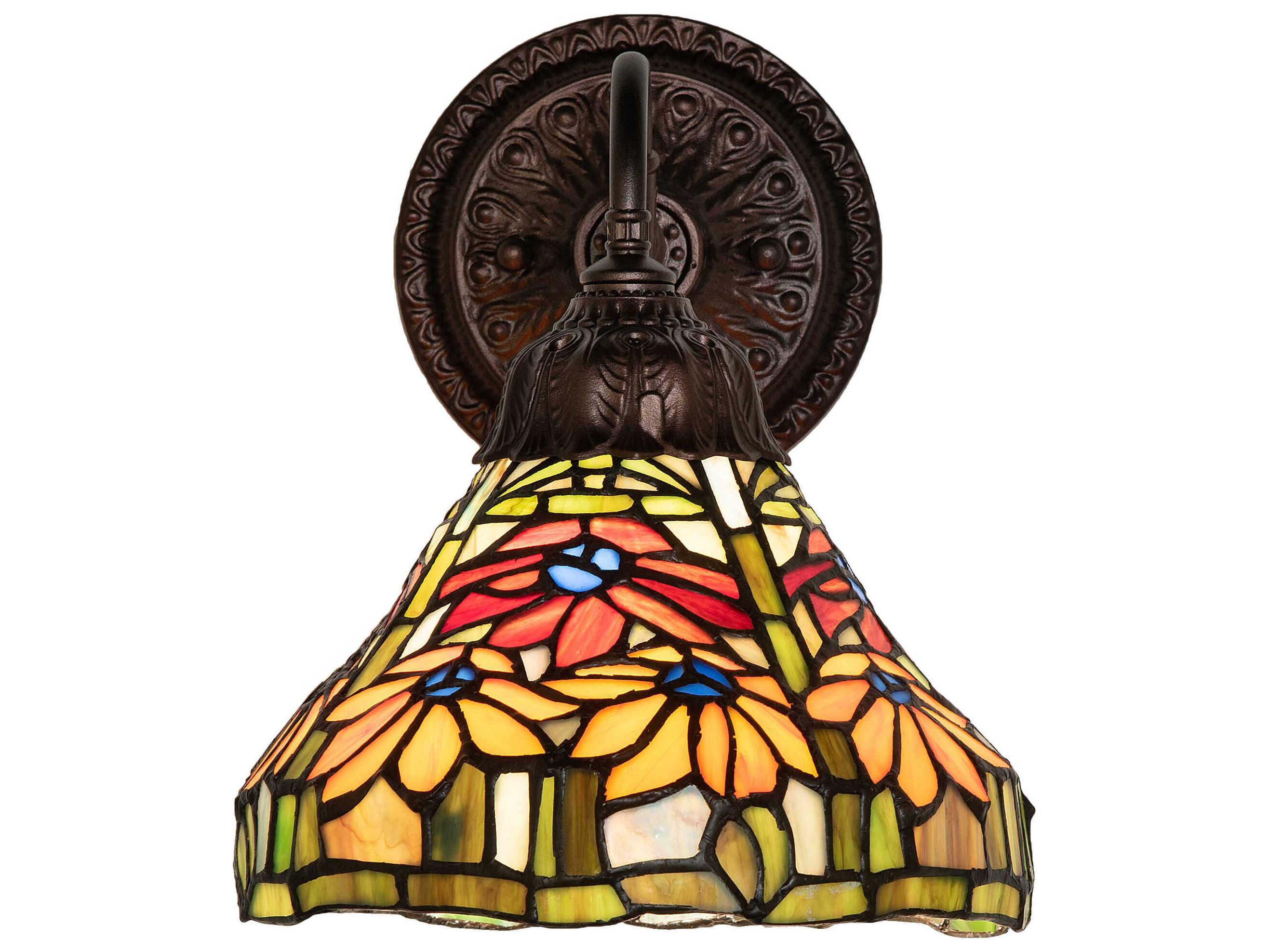 Meyda Poinsettia 1-Light Mahogany Bronze Glass Tiffany Wall Sconce