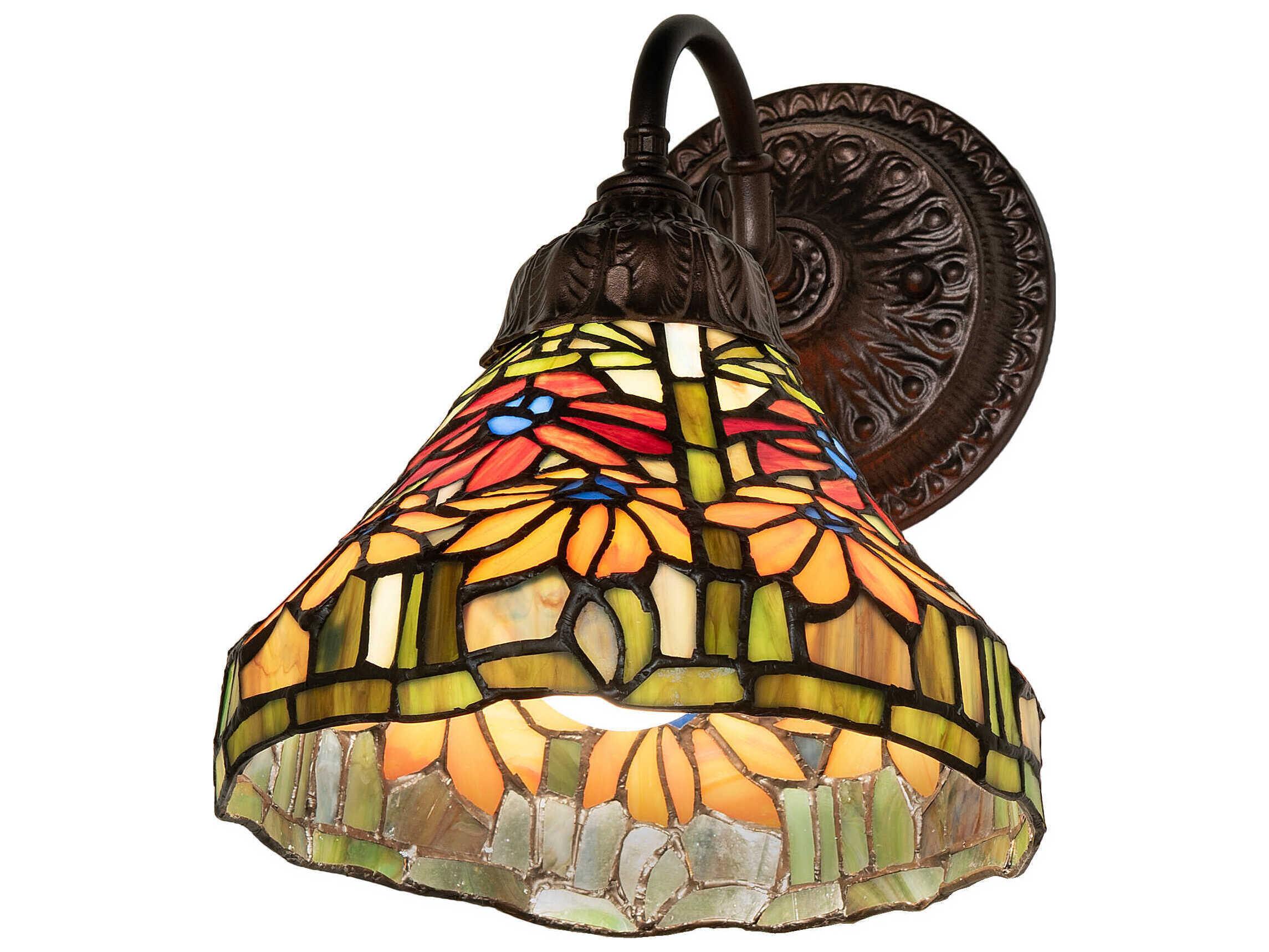 Meyda Poinsettia 1-Light Mahogany Bronze Glass Tiffany Wall Sconce