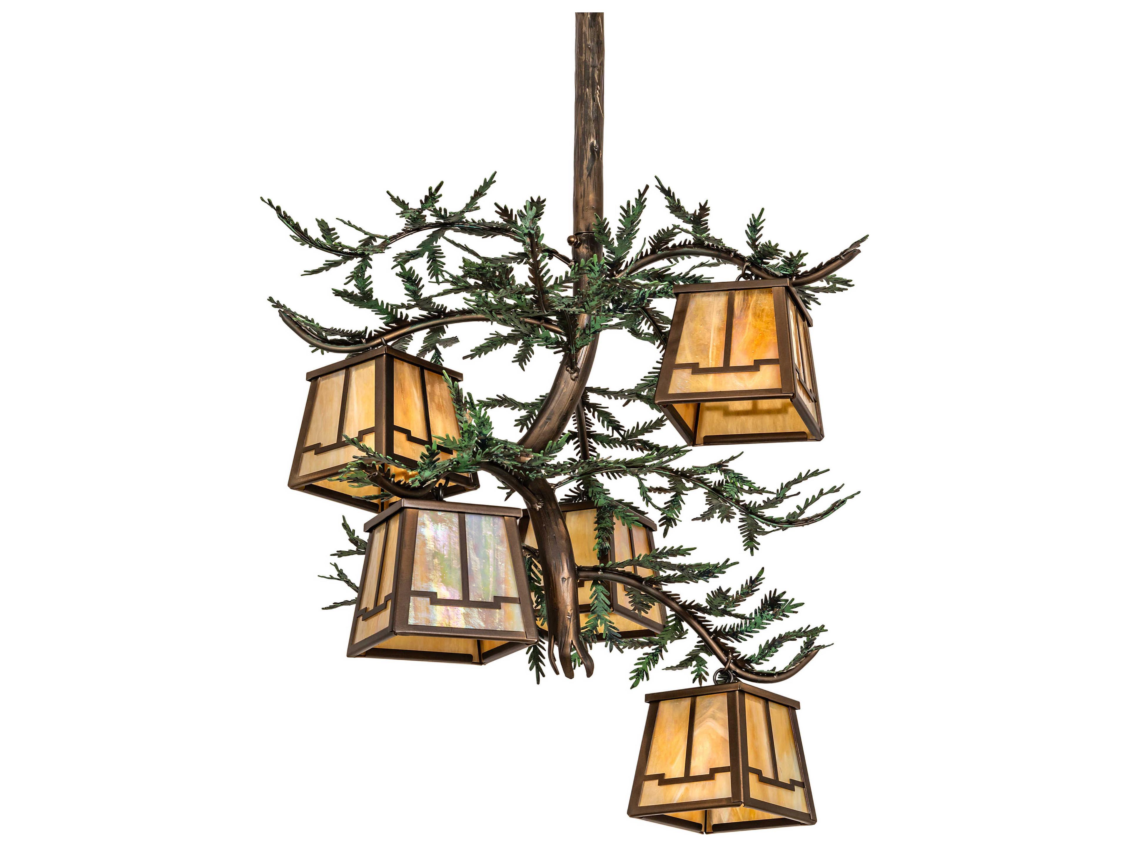 Meyda Pine Branch 5-Light Antique Copper Lantern Chandelier