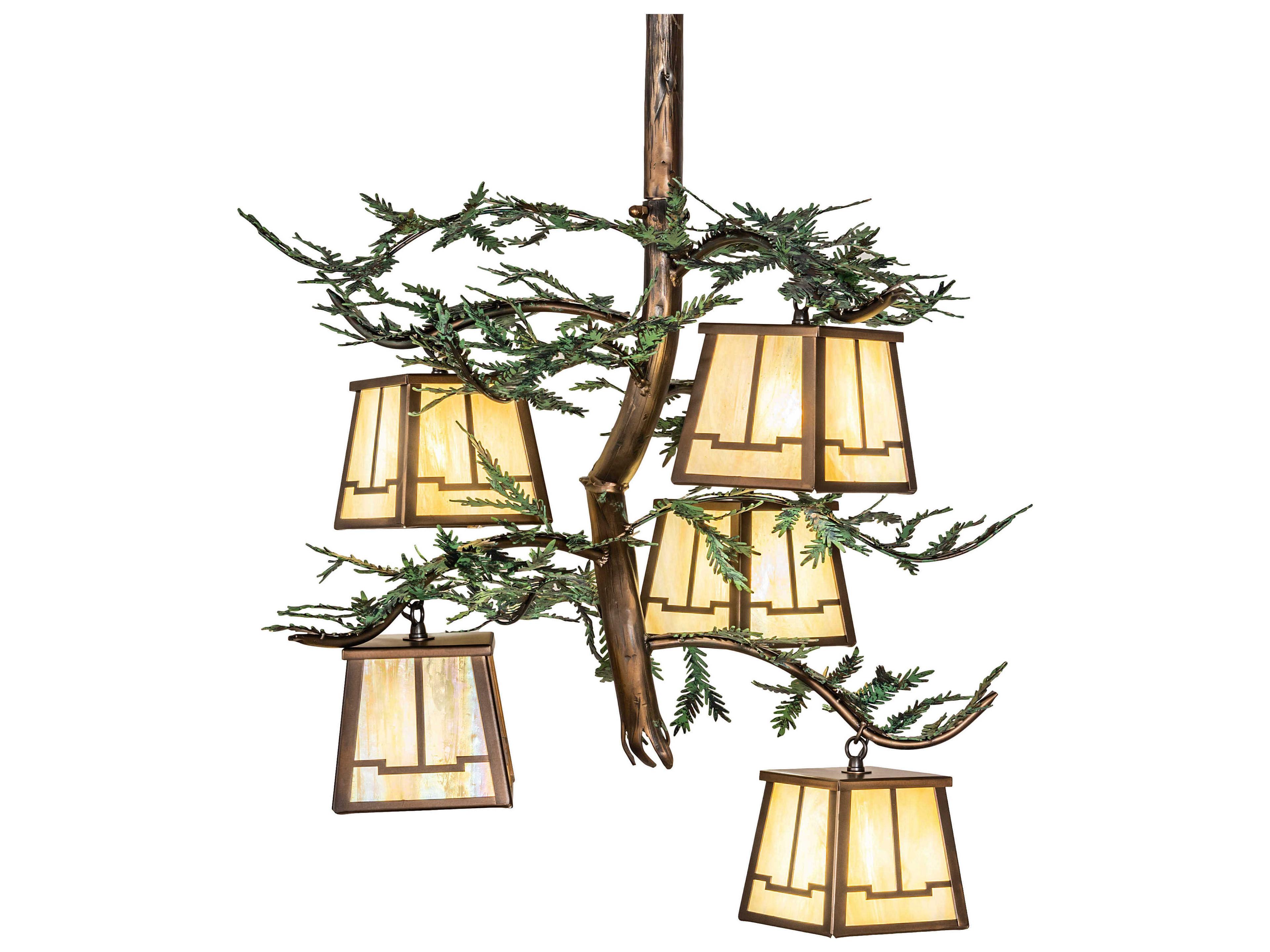 Meyda Pine Branch 5-Light Antique Copper Lantern Chandelier