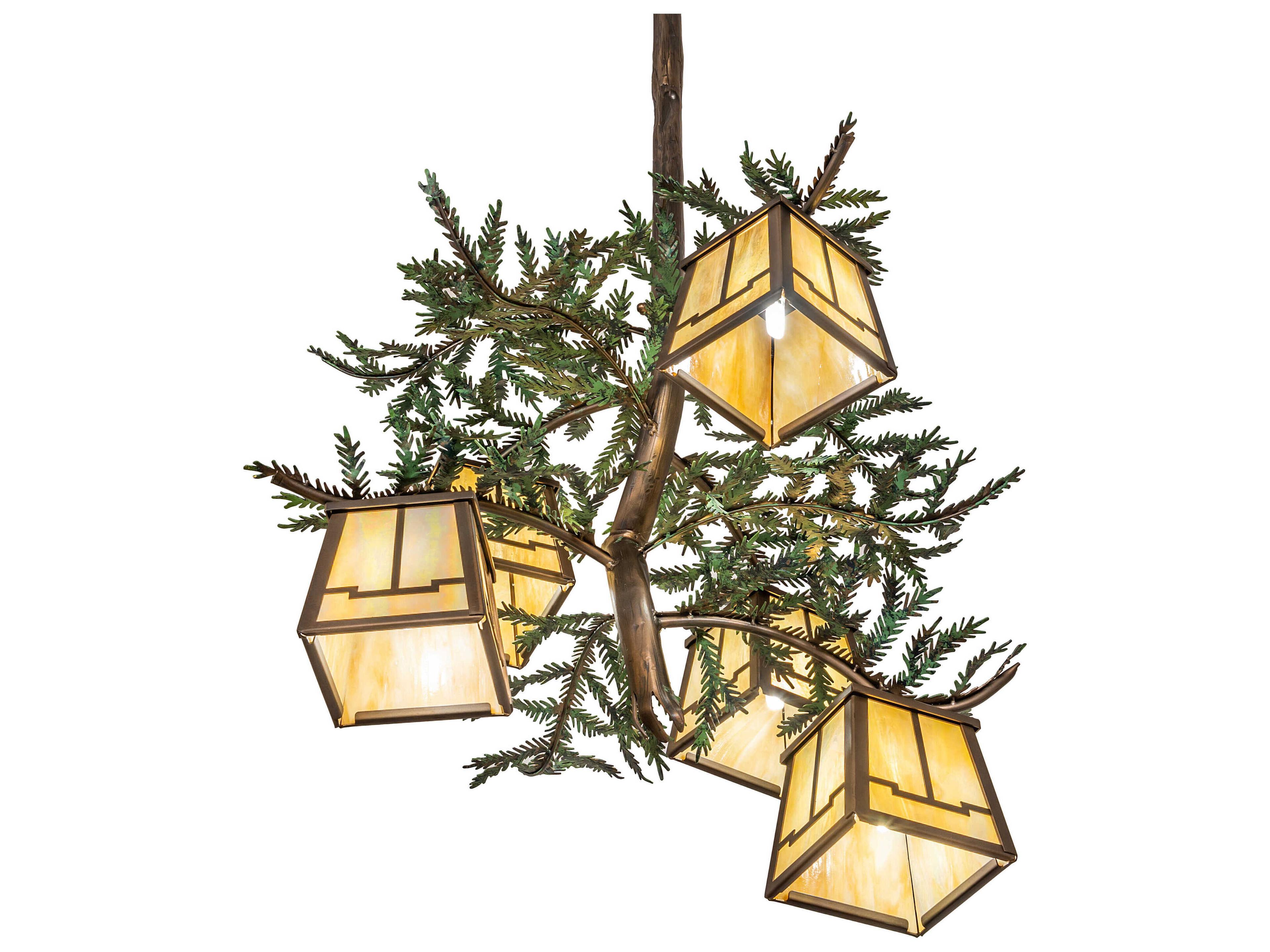 Meyda Pine Branch 5-Light Antique Copper Lantern Chandelier