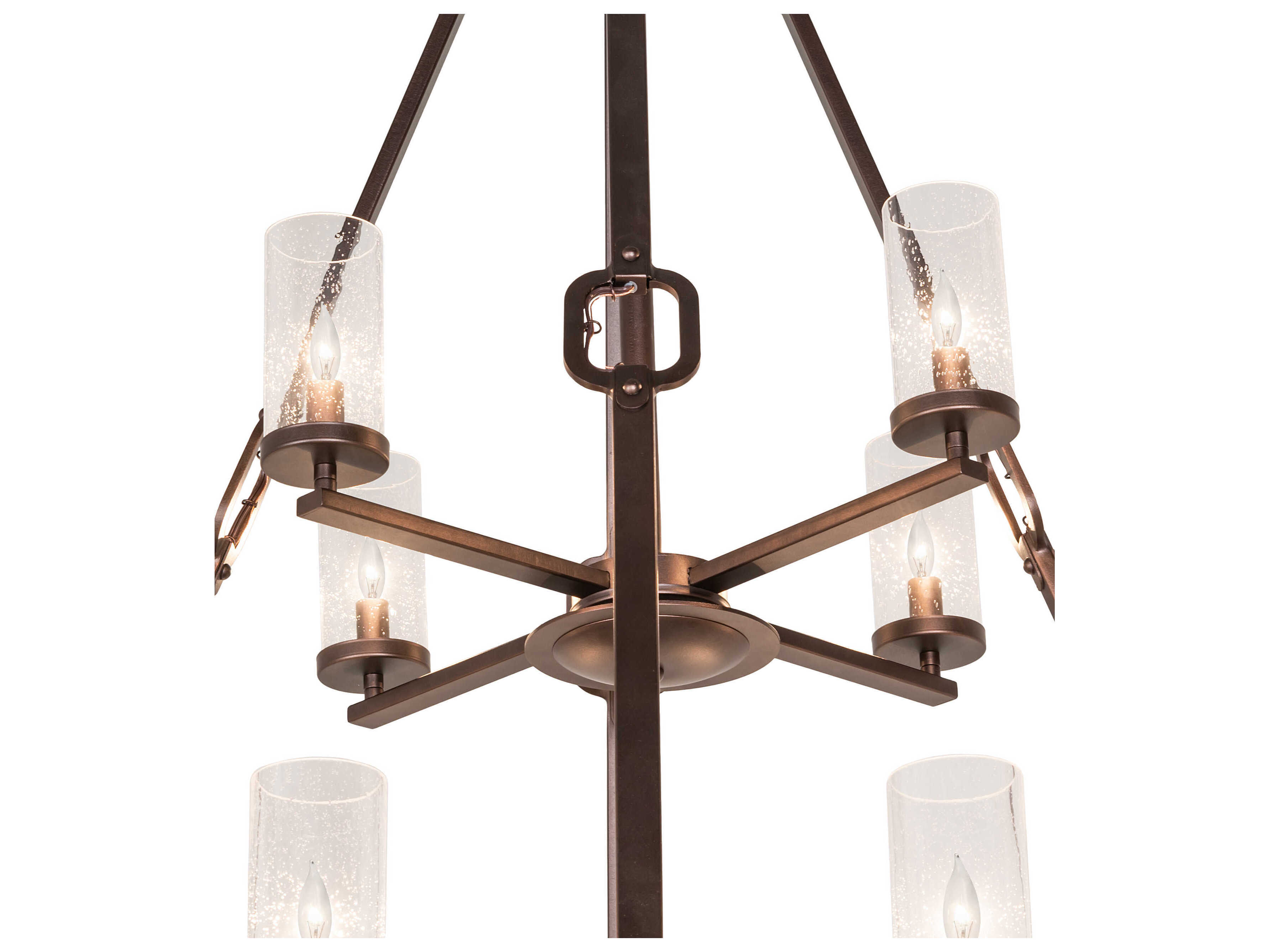 Meyda Loxley 12-Light Mahogany Bronze Glass Cylinder Tiered Chandelier