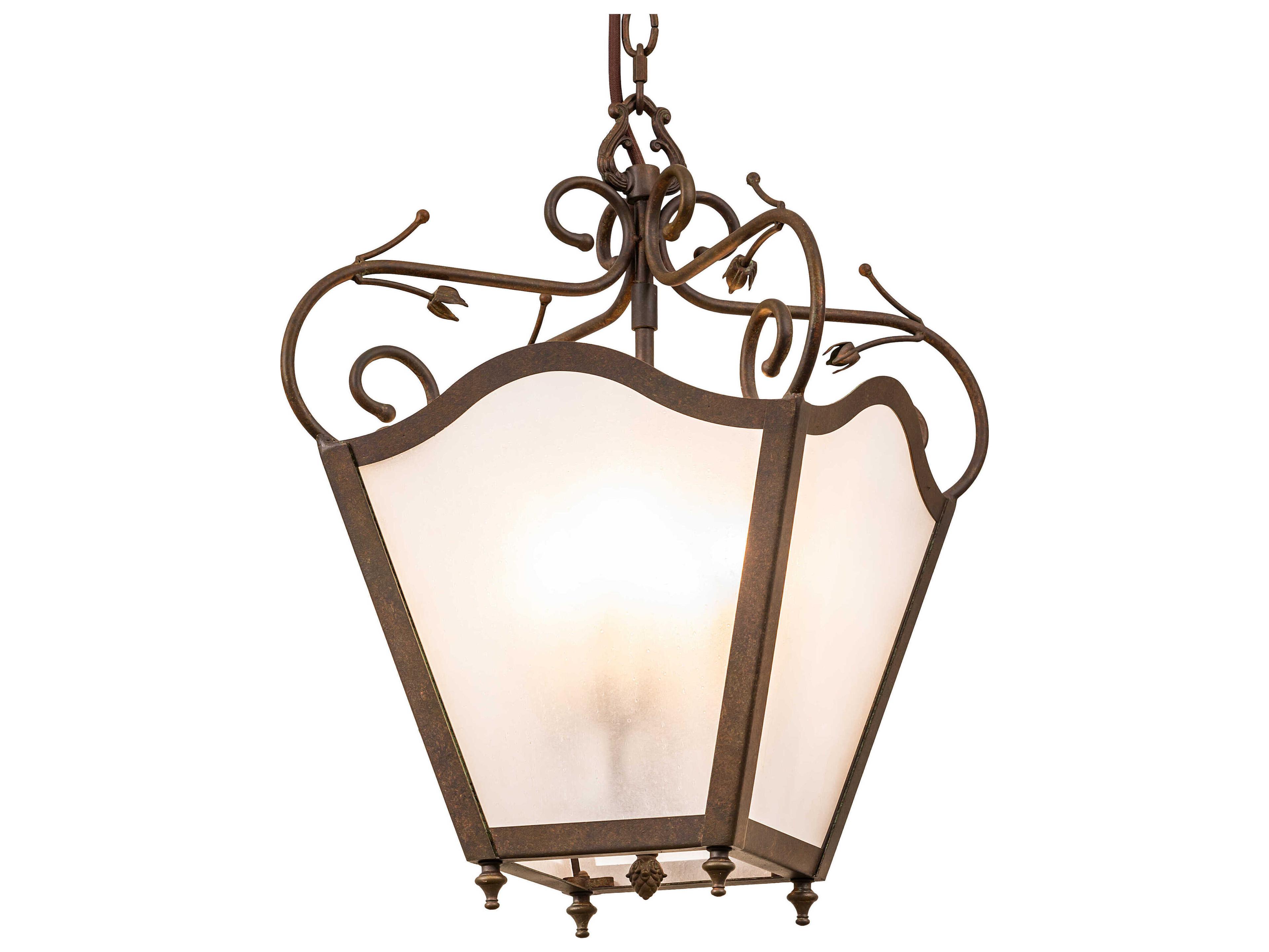 Meyda Terena 4-Light Organic Rust Bronze Glass Lantern Pendant