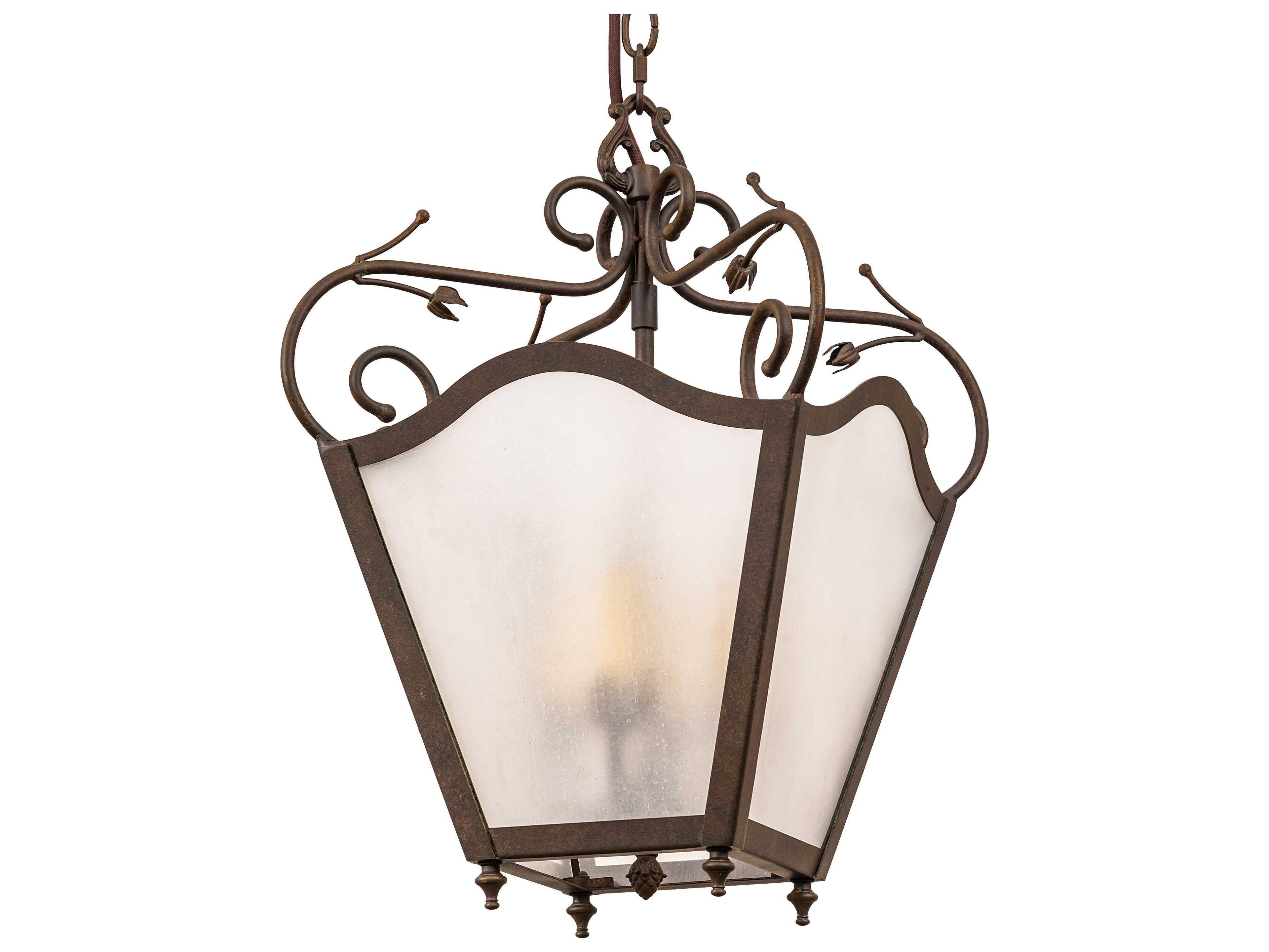 Meyda Terena 4-Light Organic Rust Bronze Glass Lantern Pendant