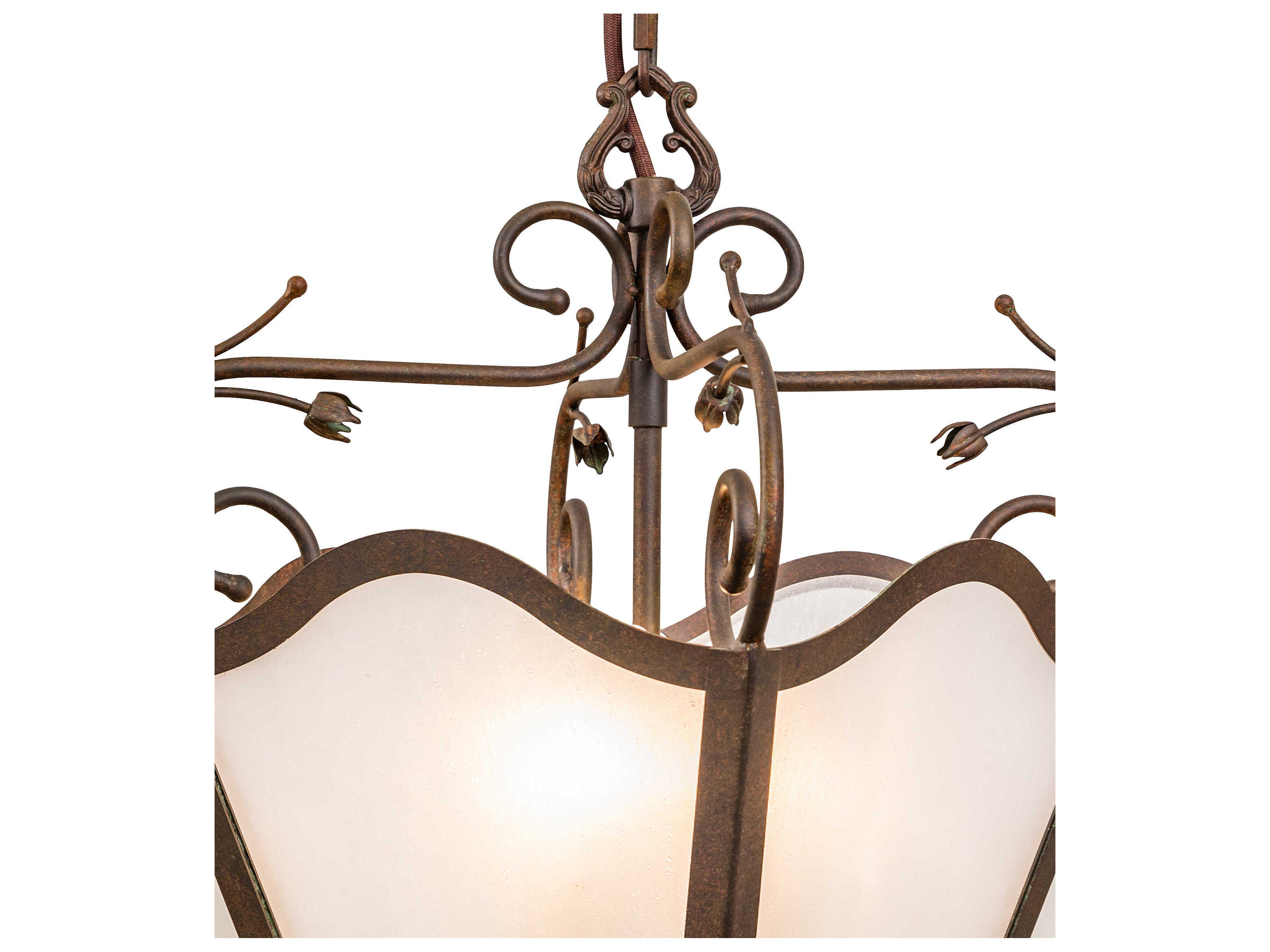 Meyda Terena 4-Light Organic Rust Bronze Glass Lantern Pendant