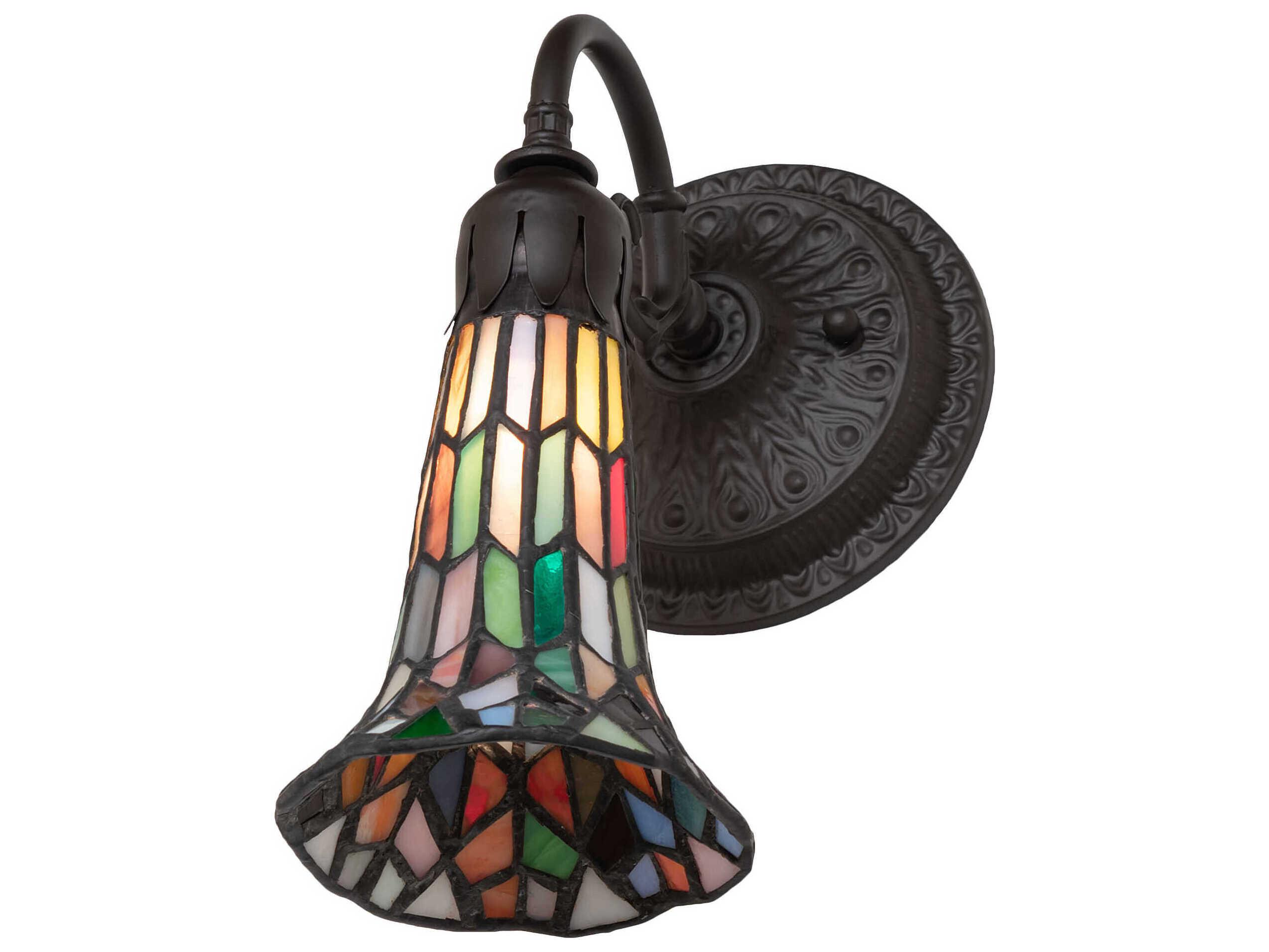 Meyda Stained Glass Pond Lily 1-Light Oil Rubbed Bronze Tiffany Wall Sconce