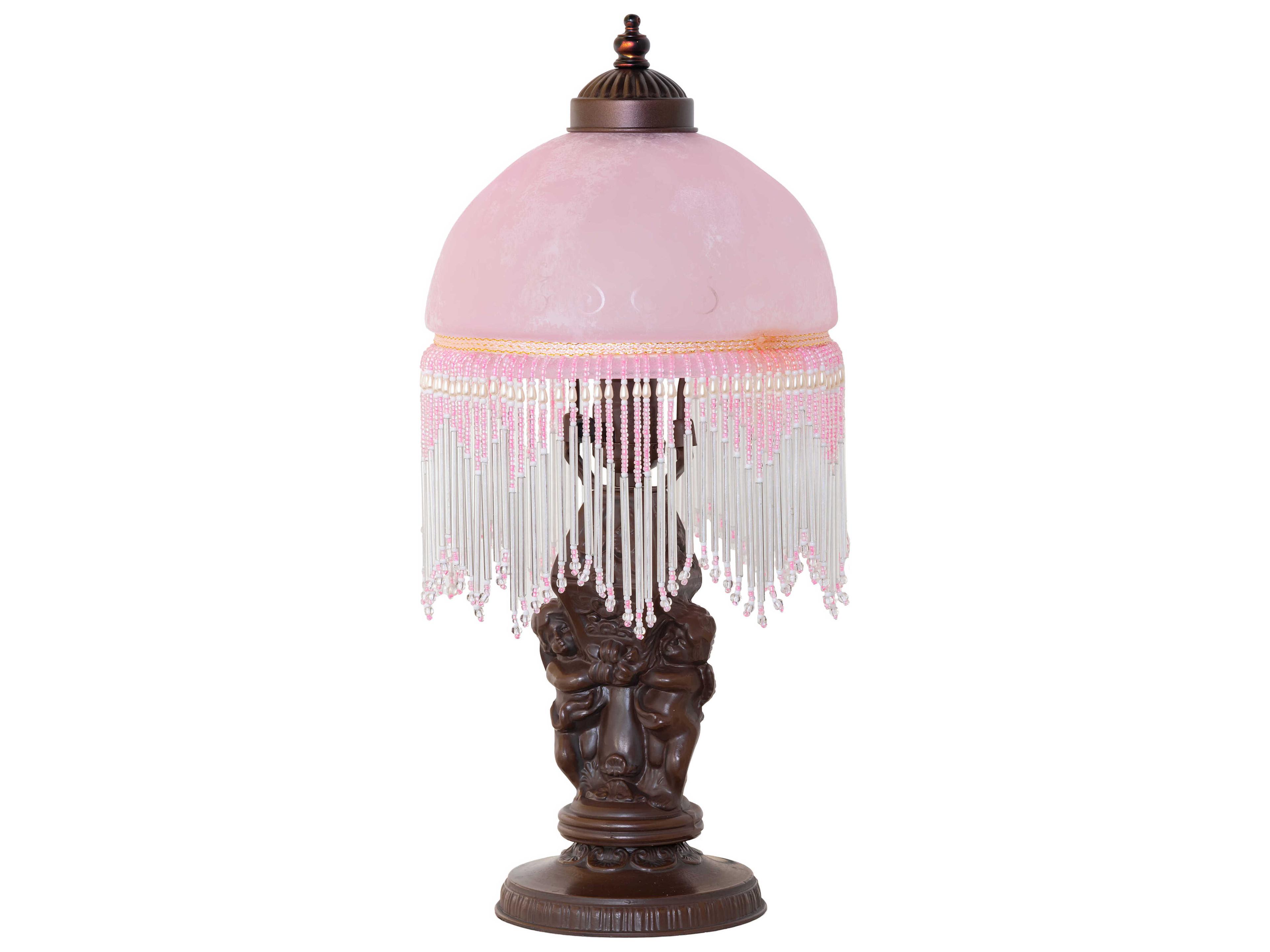 Meyda Roussillon Cherub Mahogany Bronze Pink Glass Table Lamp with Shade