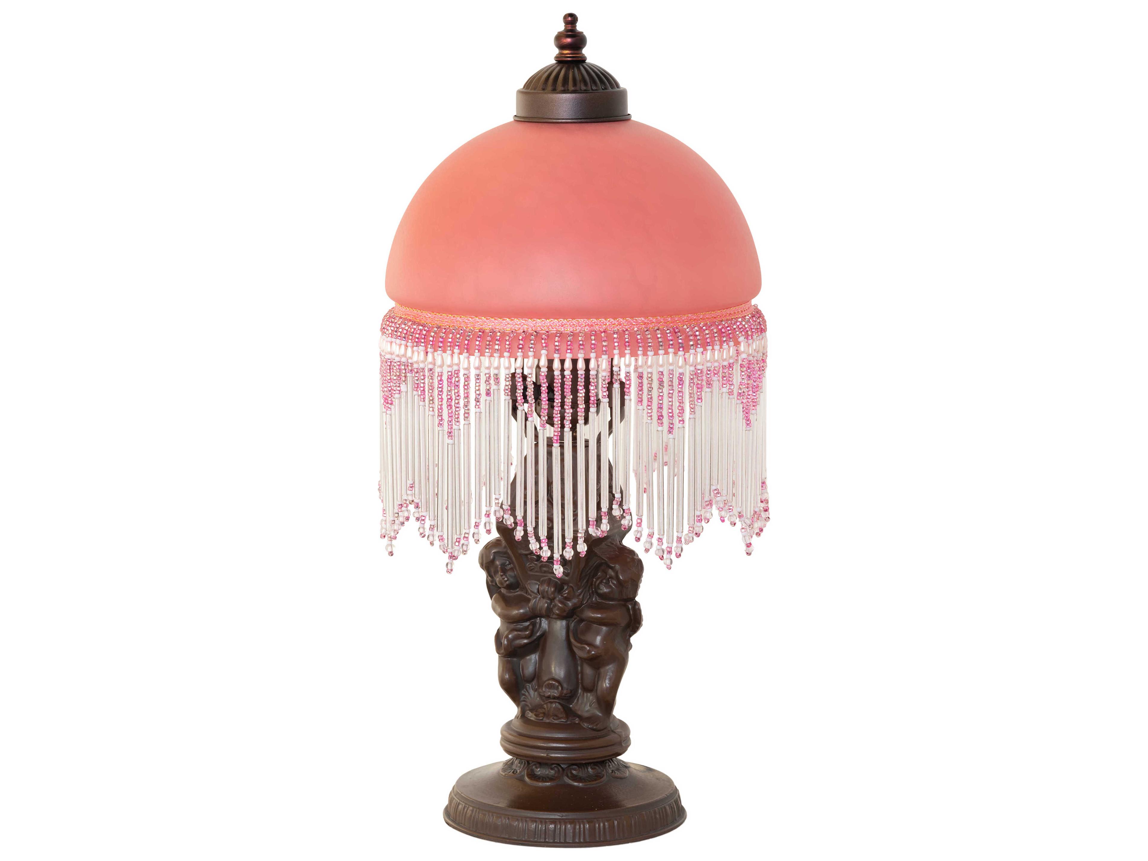 Meyda Roussillon Cherub Mahogany Bronze Cranberry Glass Table Lamp with Shade