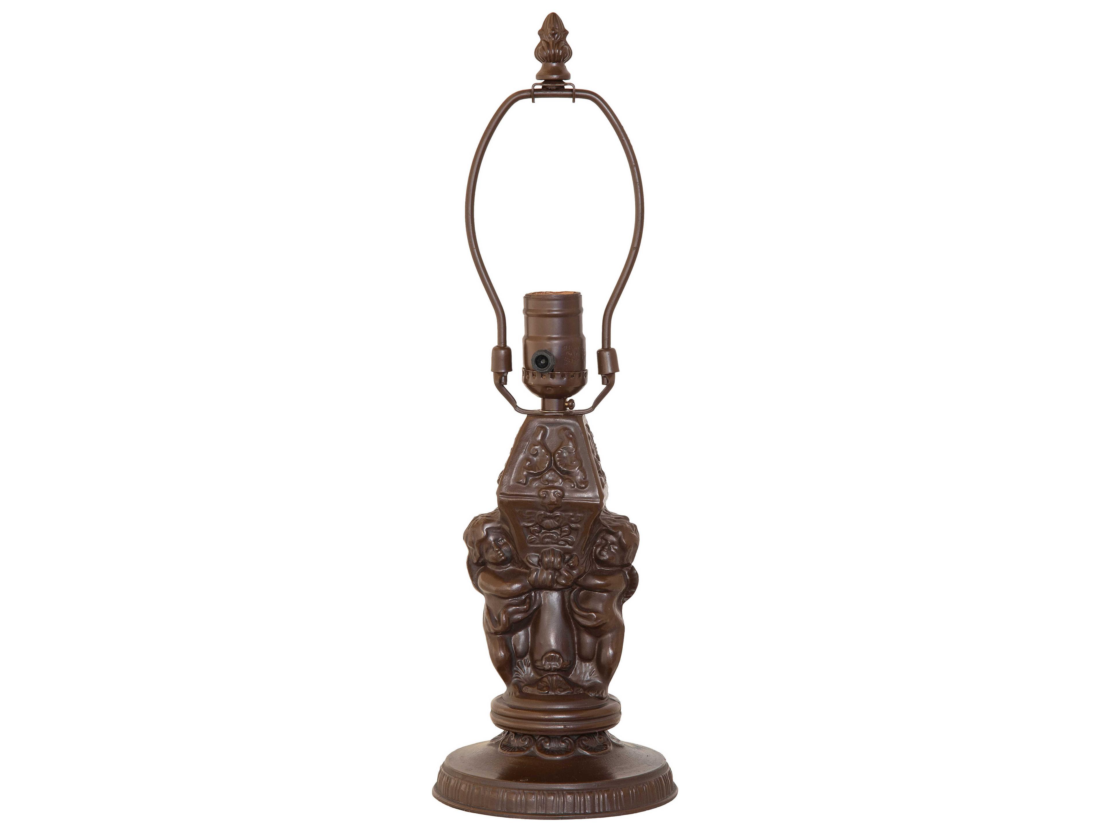 Meyda Roussillon Cherub Mahogany Bronze Teal Glass Table Lamp with Shade