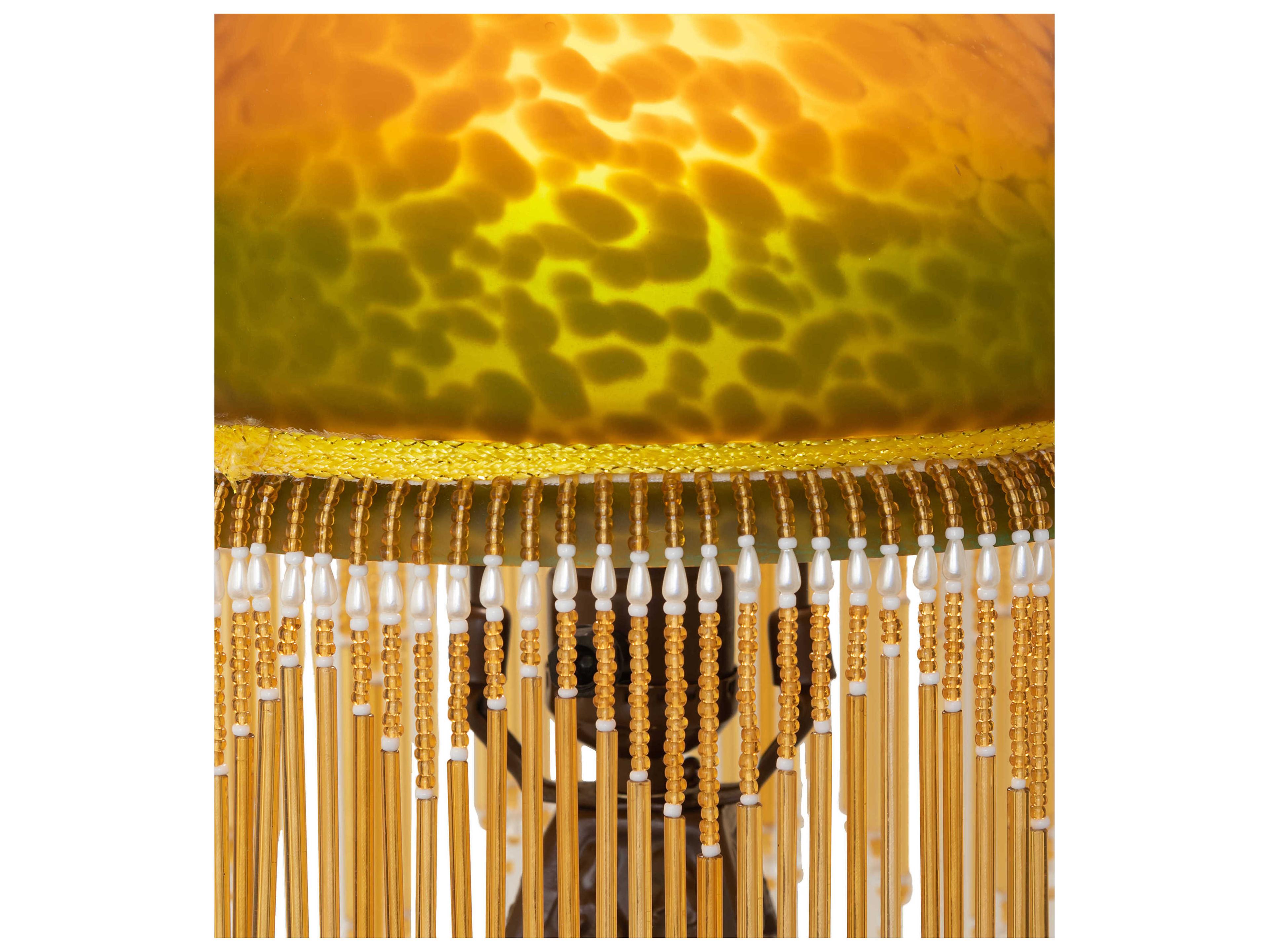 Meyda Roussillon Cherub Mahogany Bronze Green Amber Glass Table Lamp with Shade