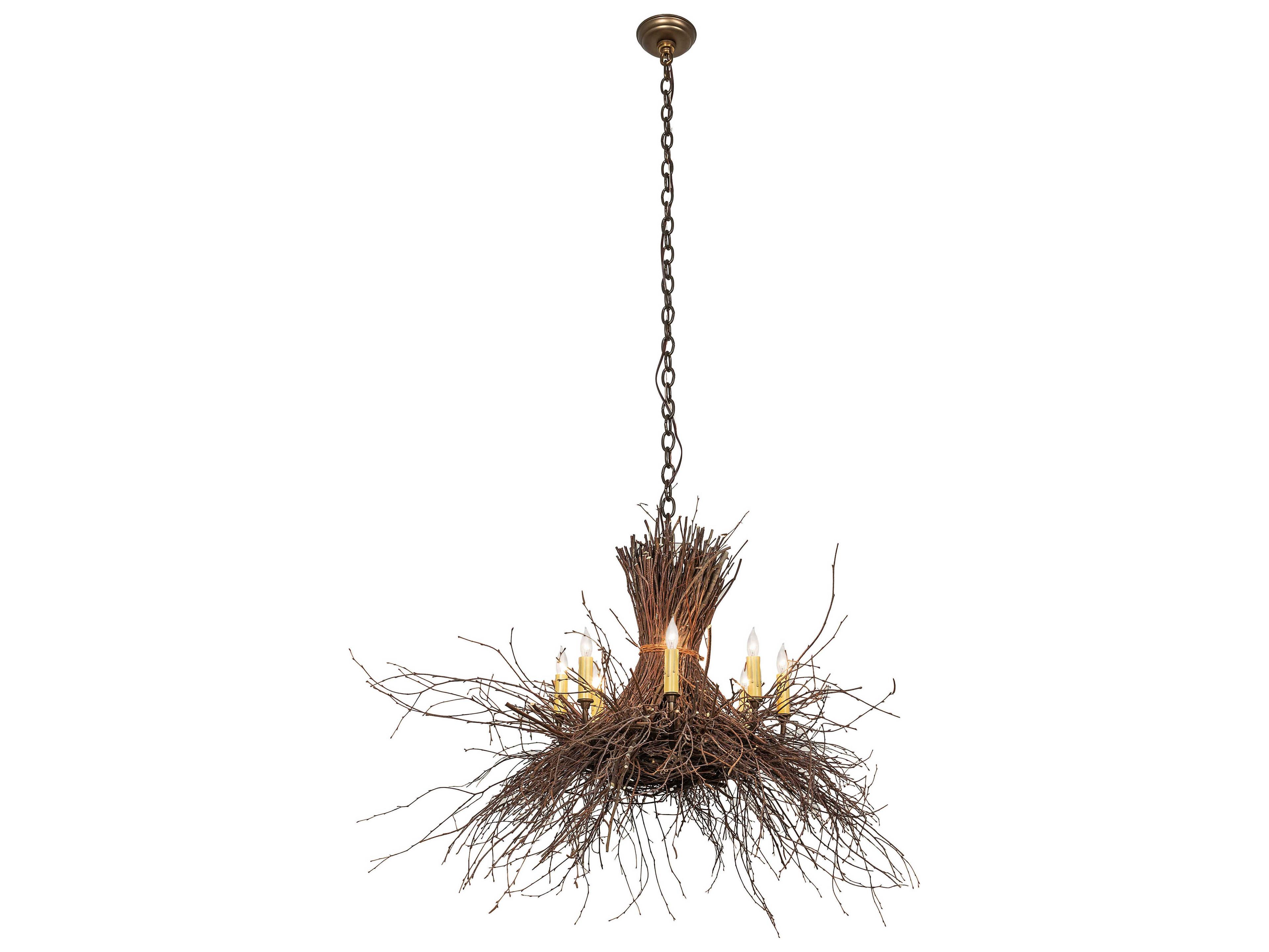 Meyda Twigs 8-Light Antique Copper Natural Wood Candelabra Chandelier
