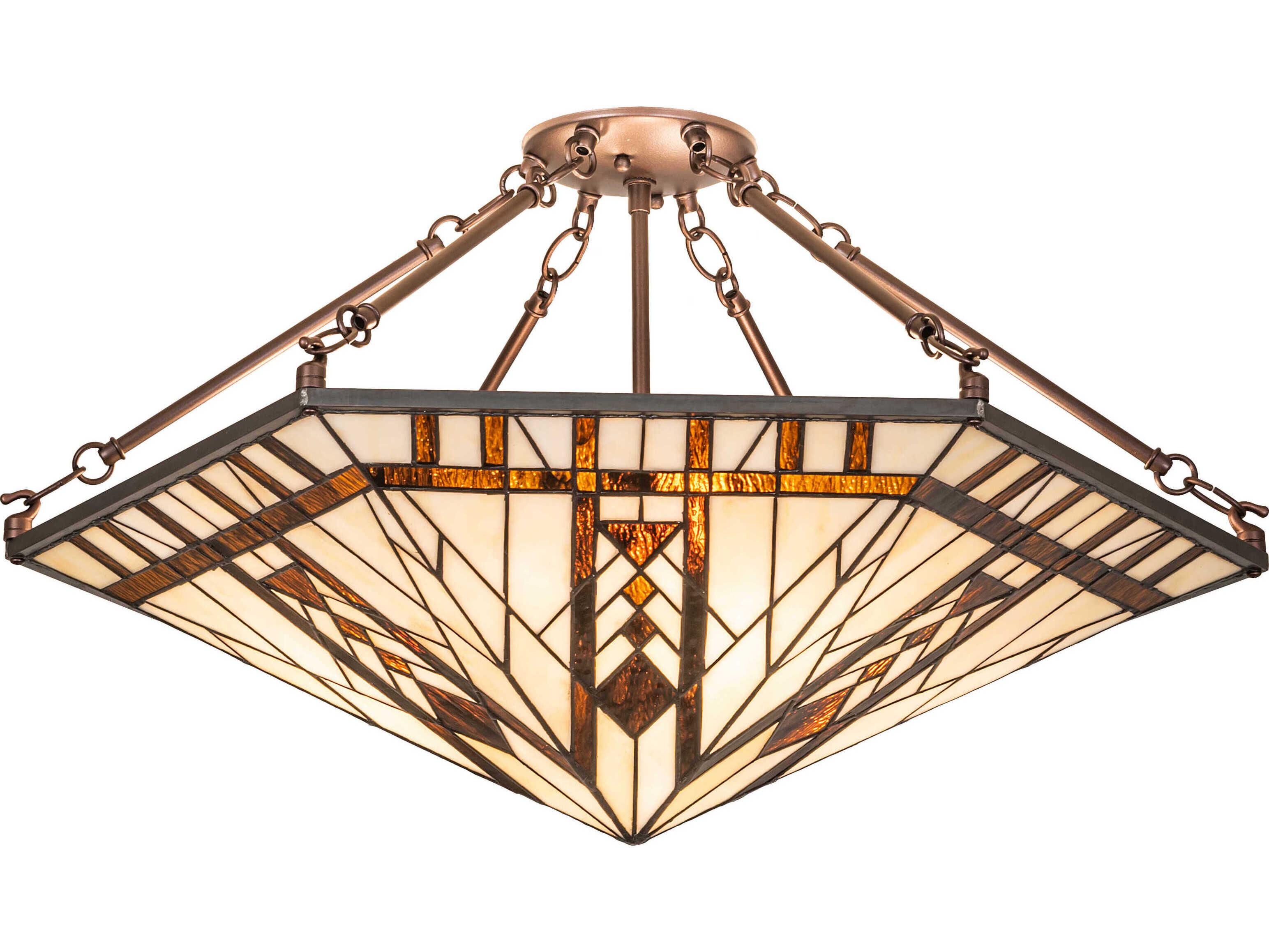 Meyda Sonoma 3-Light Antique Copper Glass Tiffany Semi Flush Mount
