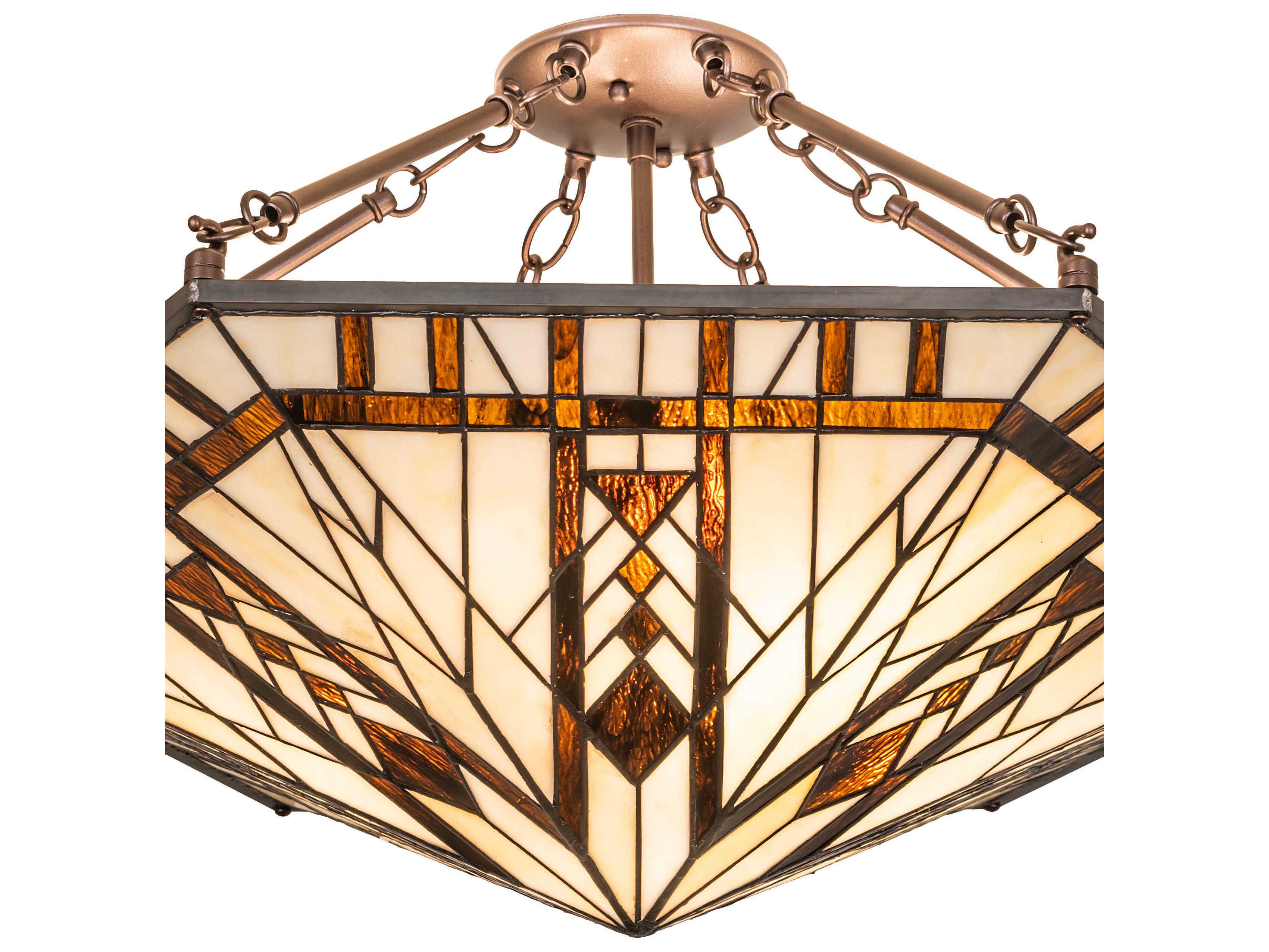 Meyda Sonoma 3-Light Antique Copper Glass Tiffany Semi Flush Mount