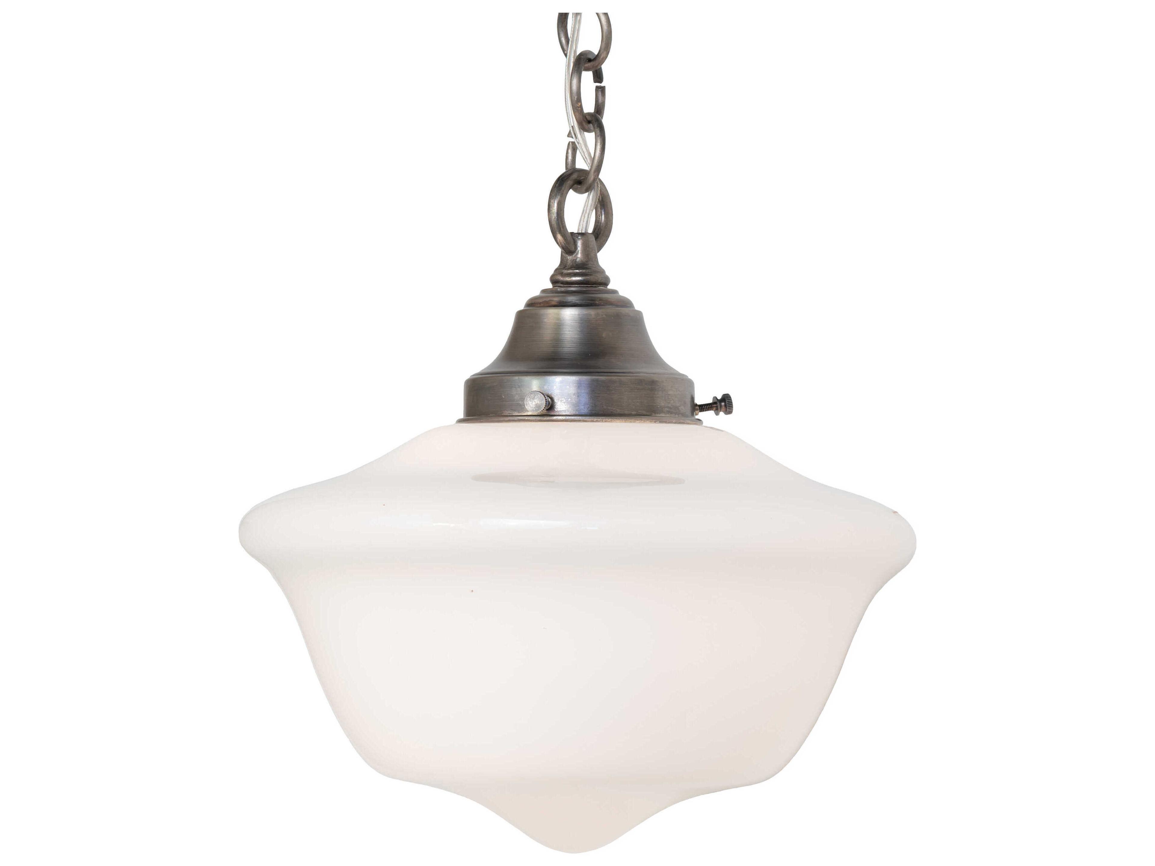 Meyda Revival Schoolhouse 1-Light Antique Nickel Glass Geometric Mini Pendant