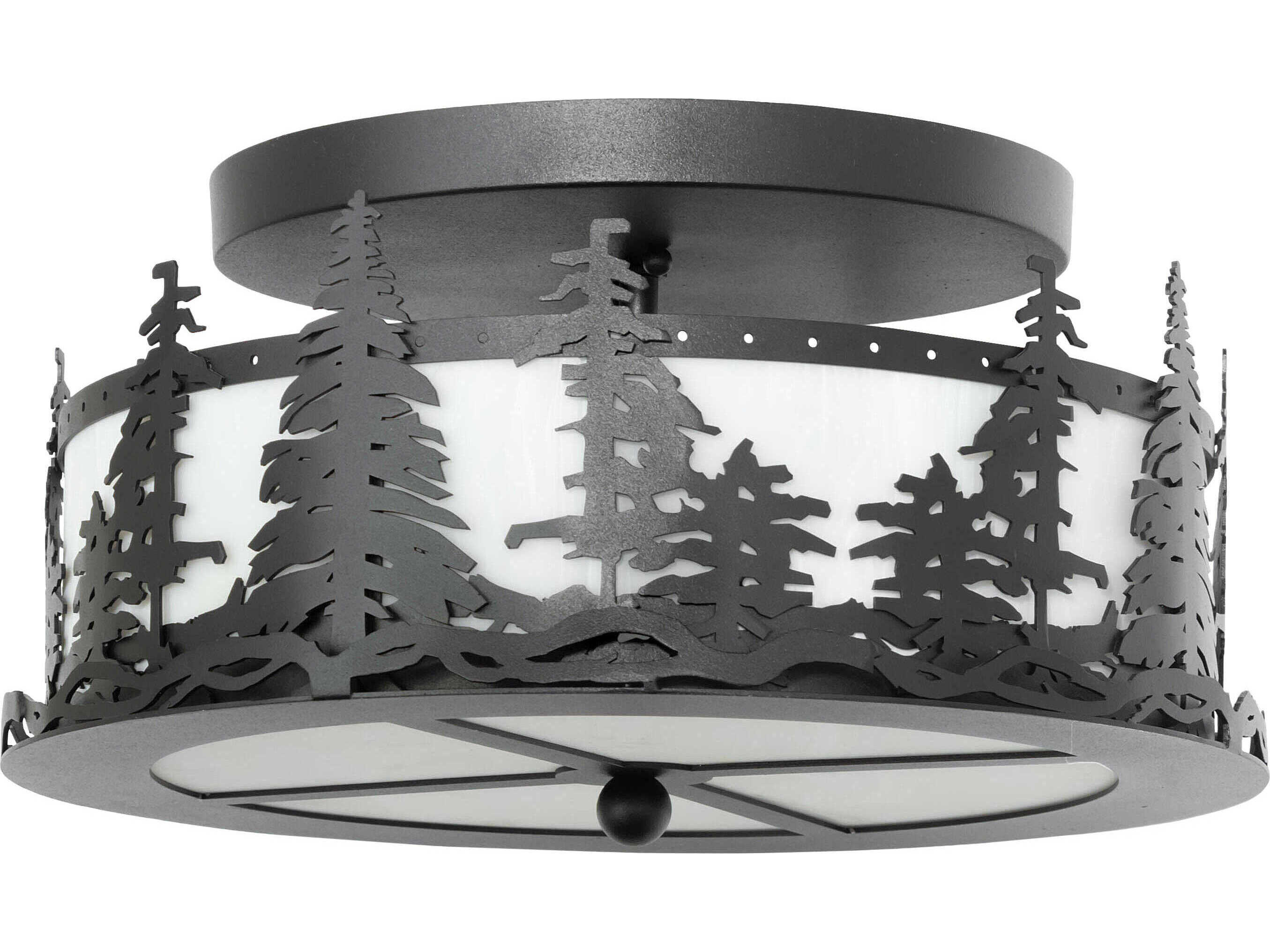 Meyda Tall Pines 2-Light Textured Black Semi Flush Mount