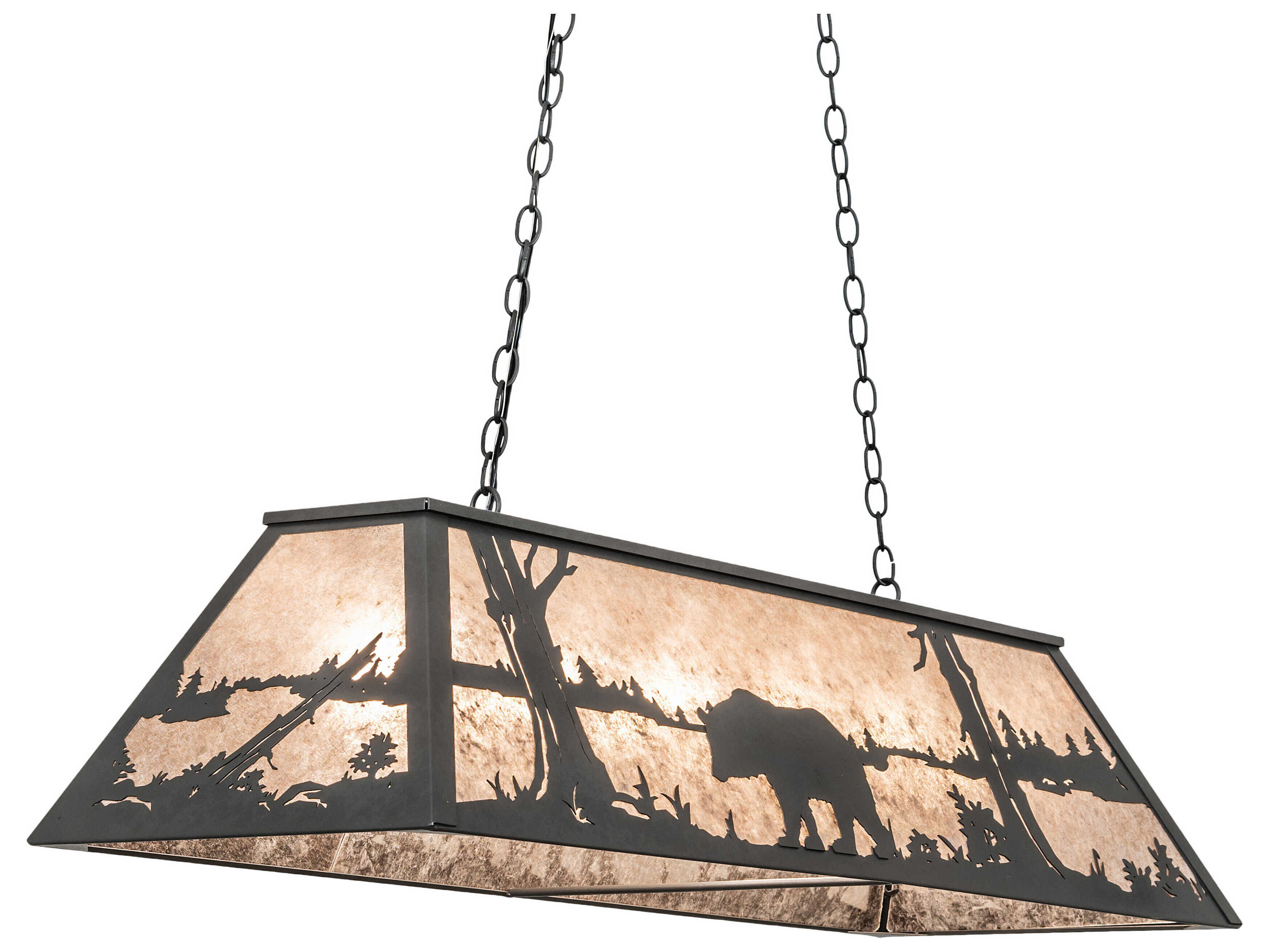 Meyda Bear At Lake 6-Light Wrought Iron Gray Glass Empire Island Pendant