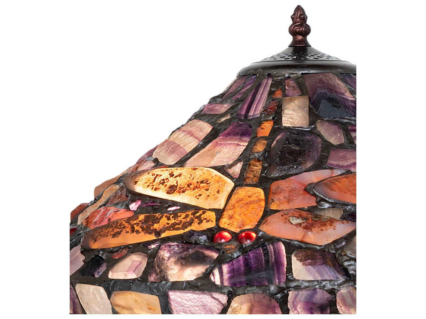 Meyda Dragonfly Agata Mahogany Bronze Ruby Violet Amber Glass Tiffany Table Lamp