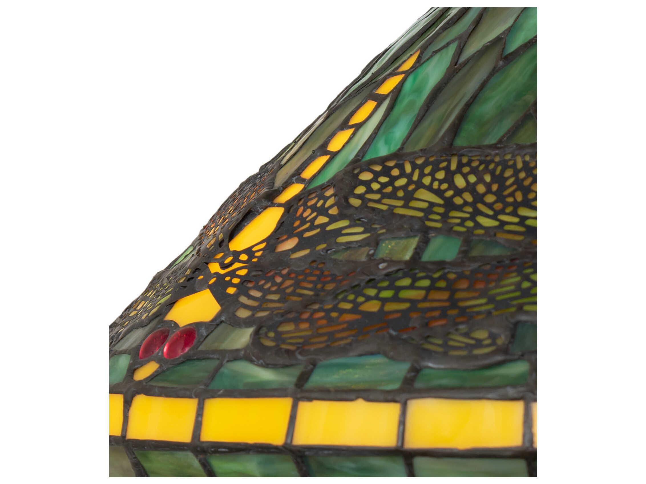 Meyda Tiffany Dragonfly Mahogany Bronze Ruby Coral Sunflower Green Glass Table Lamp with Shade