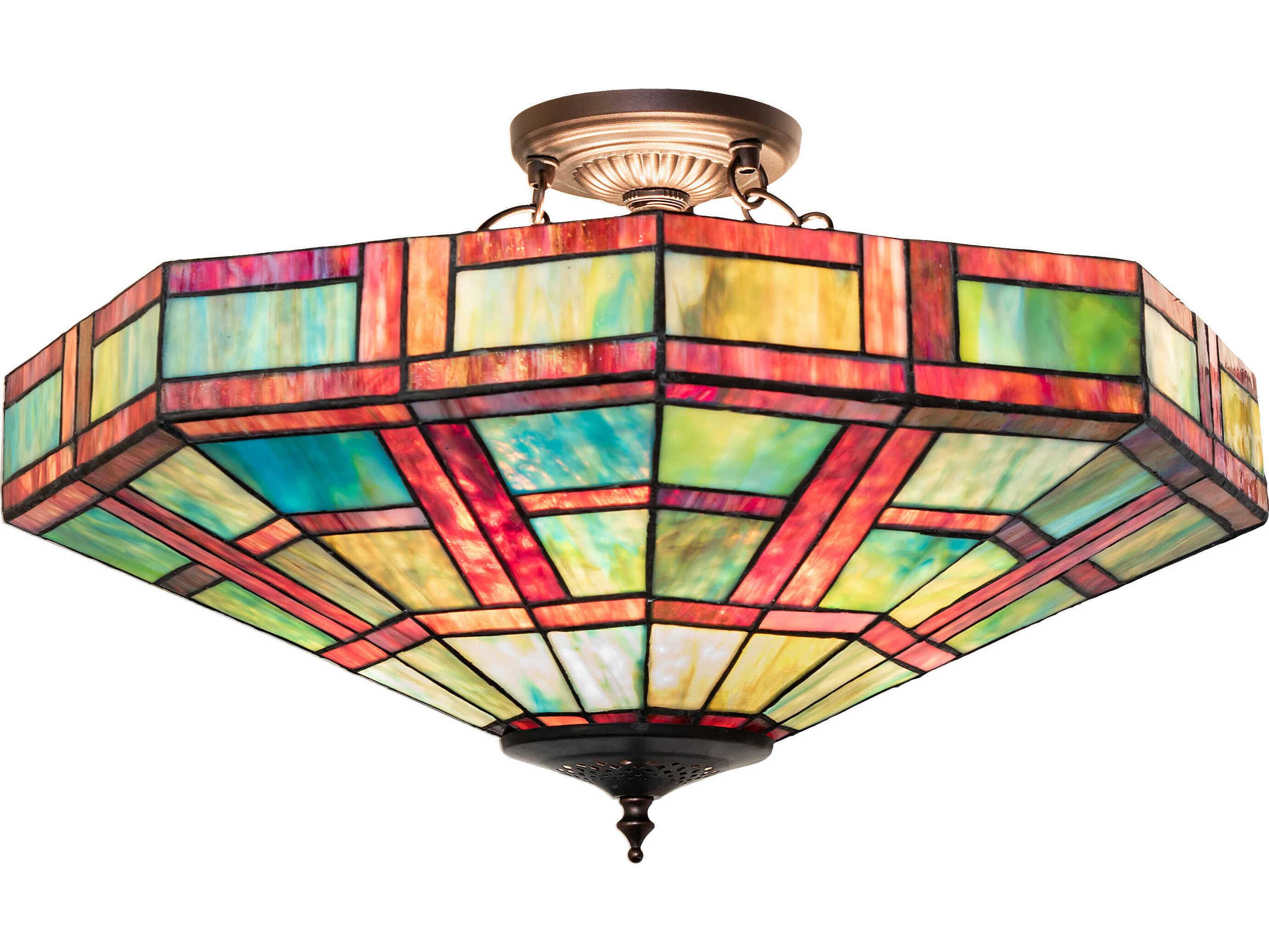 Meyda Gillette 3-Light Ruby Sunflower Blue Red Semi Flush Mount