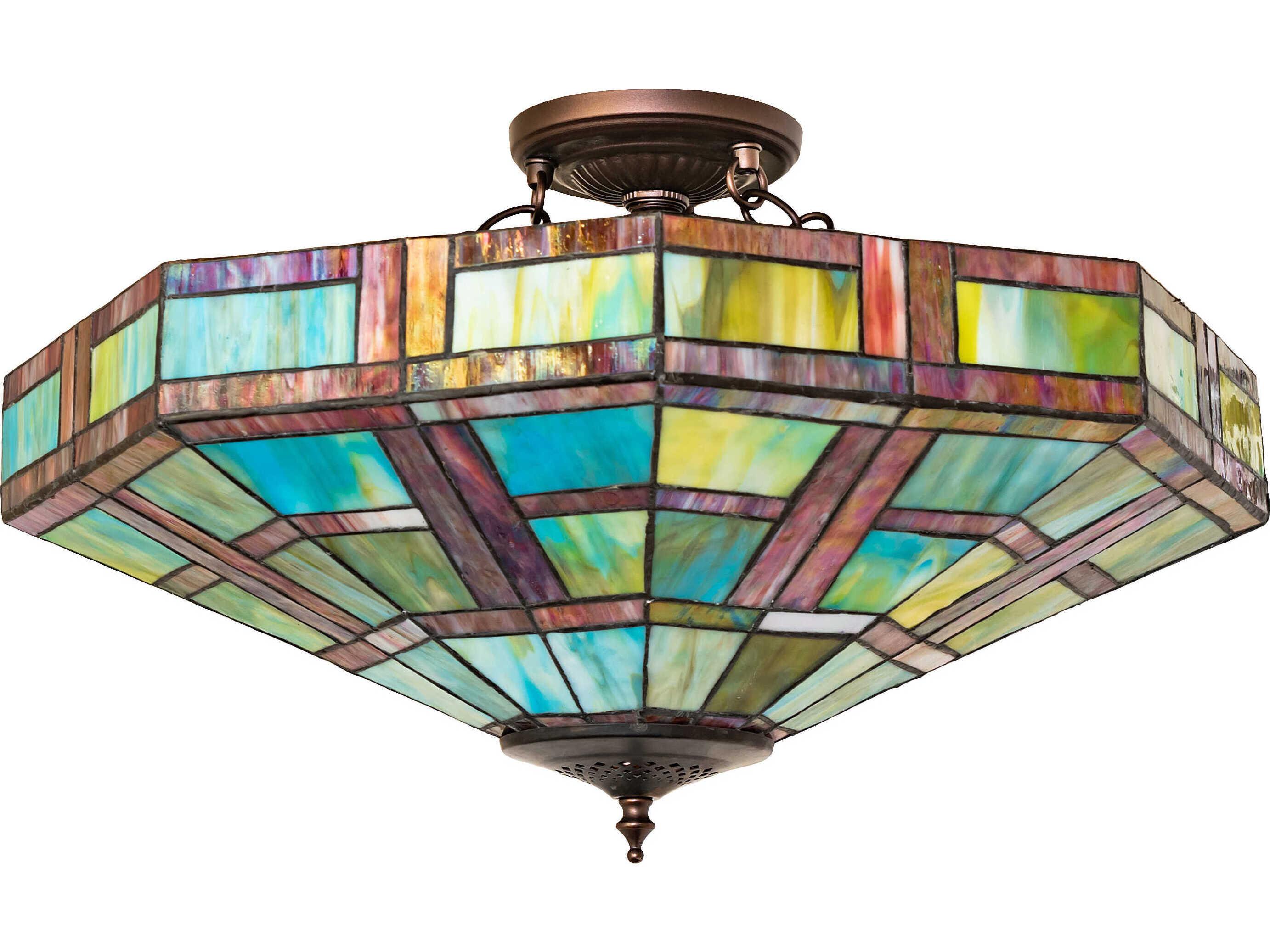 Meyda Gillette 3-Light Ruby Sunflower Blue Red Semi Flush Mount