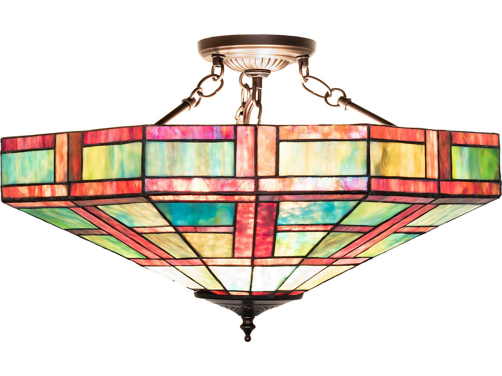 Meyda Gillette 3-Light Ruby Sunflower Blue Red Semi Flush Mount