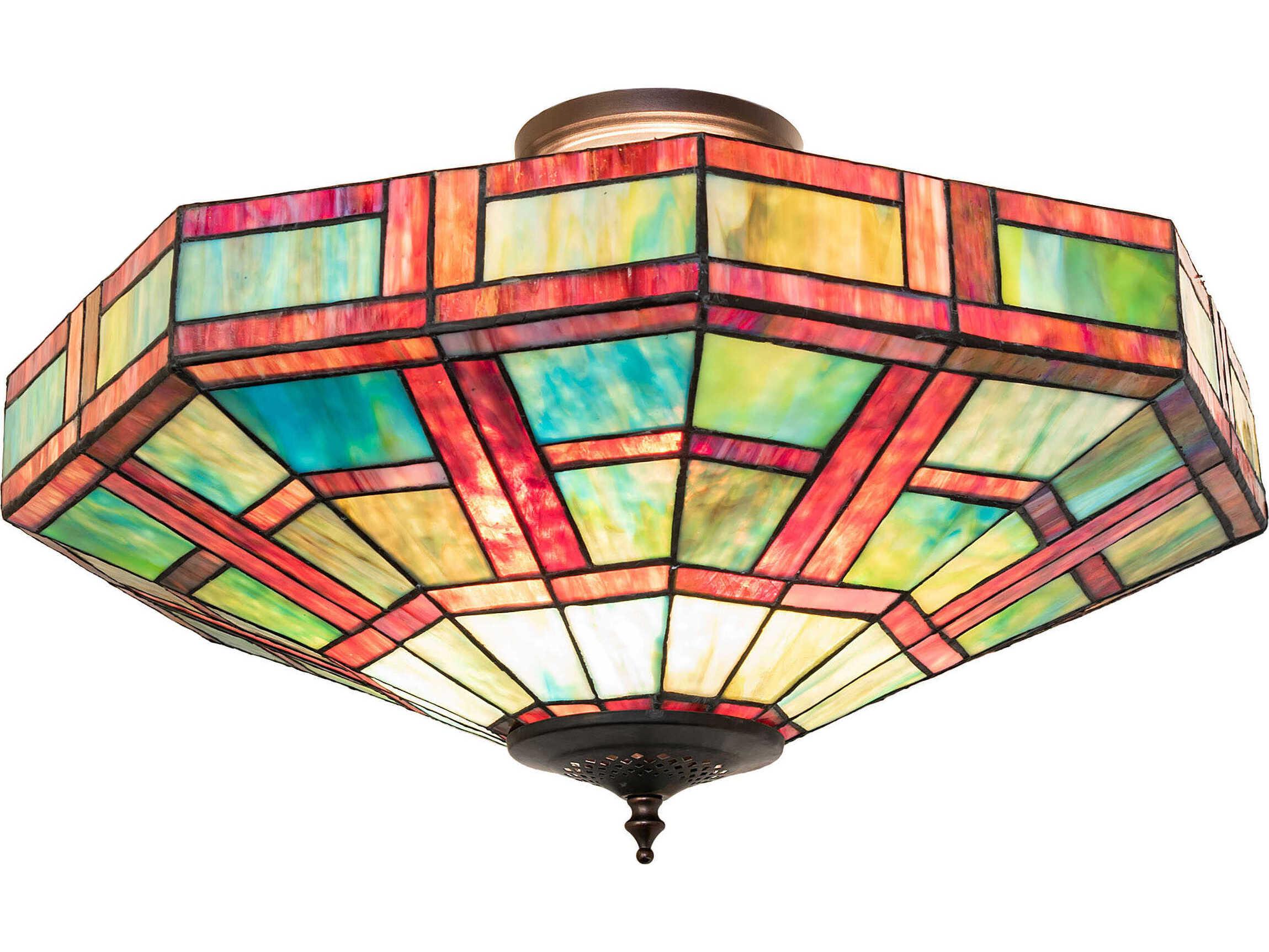 Meyda Gillette 3-Light Ruby Sunflower Blue Red Semi Flush Mount