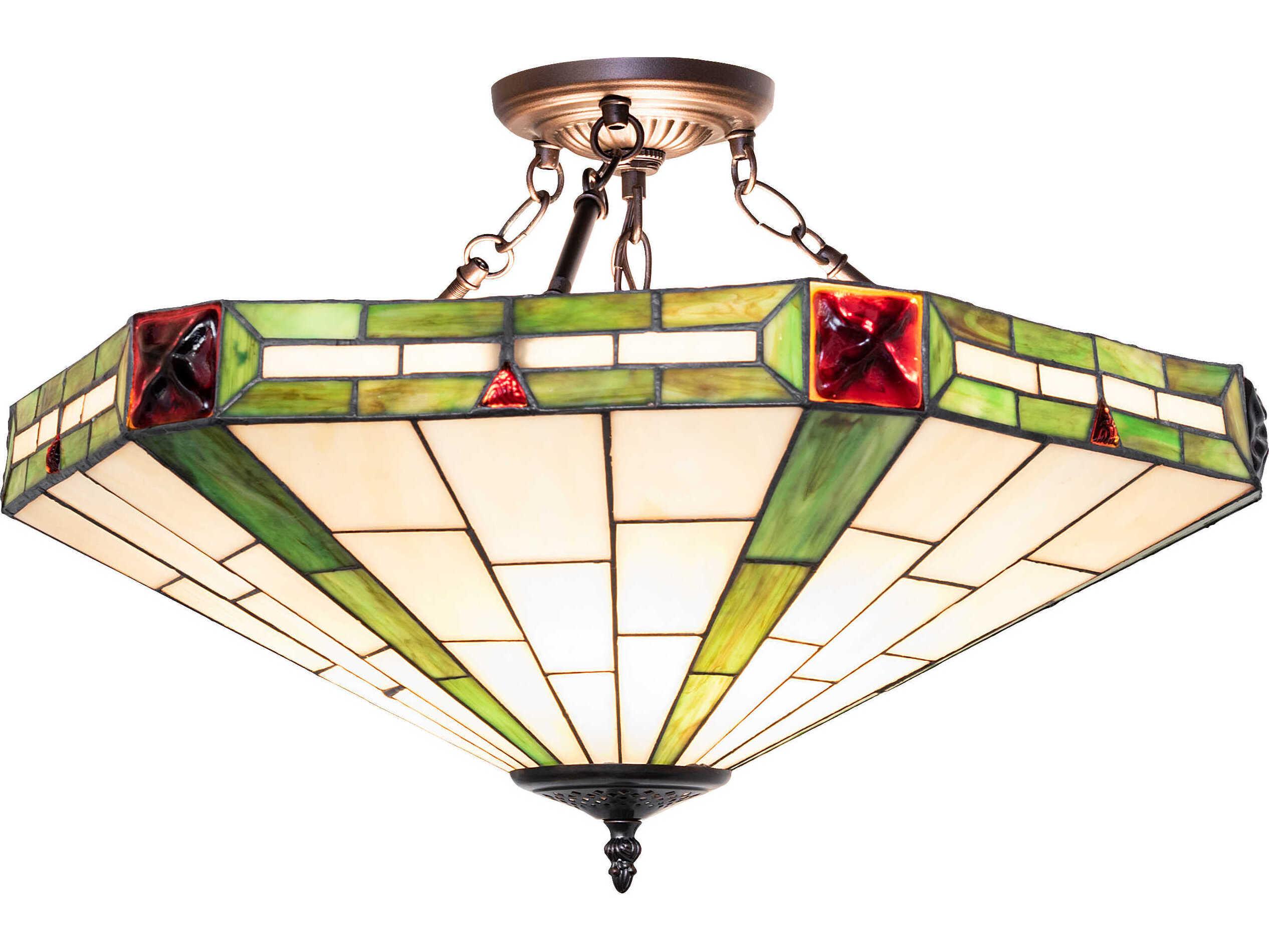 Meyda Wilkenson 3-Light Ruby Green Beige Off White Semi Flush Mount