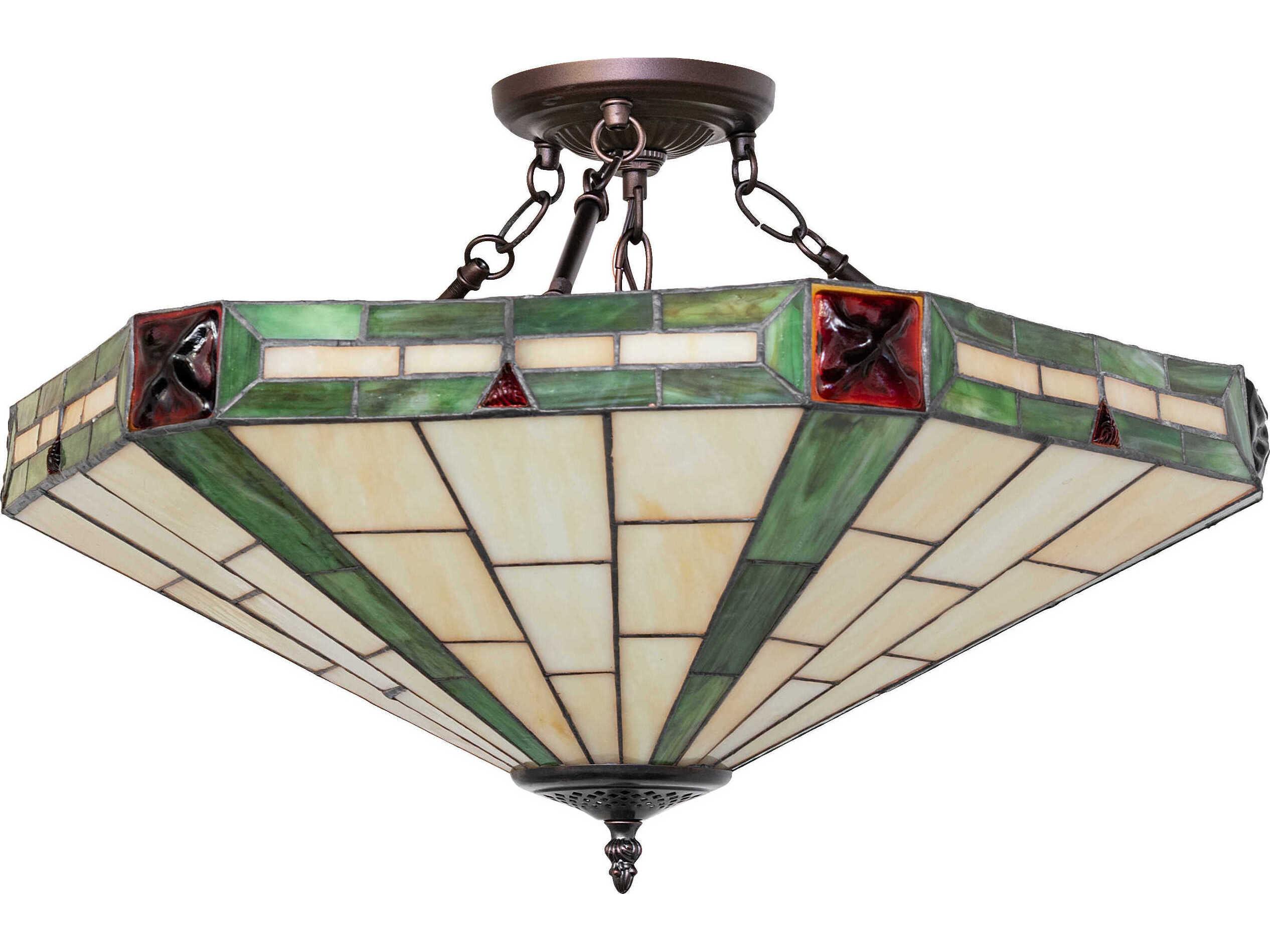Meyda Wilkenson 3-Light Ruby Green Beige Off White Semi Flush Mount