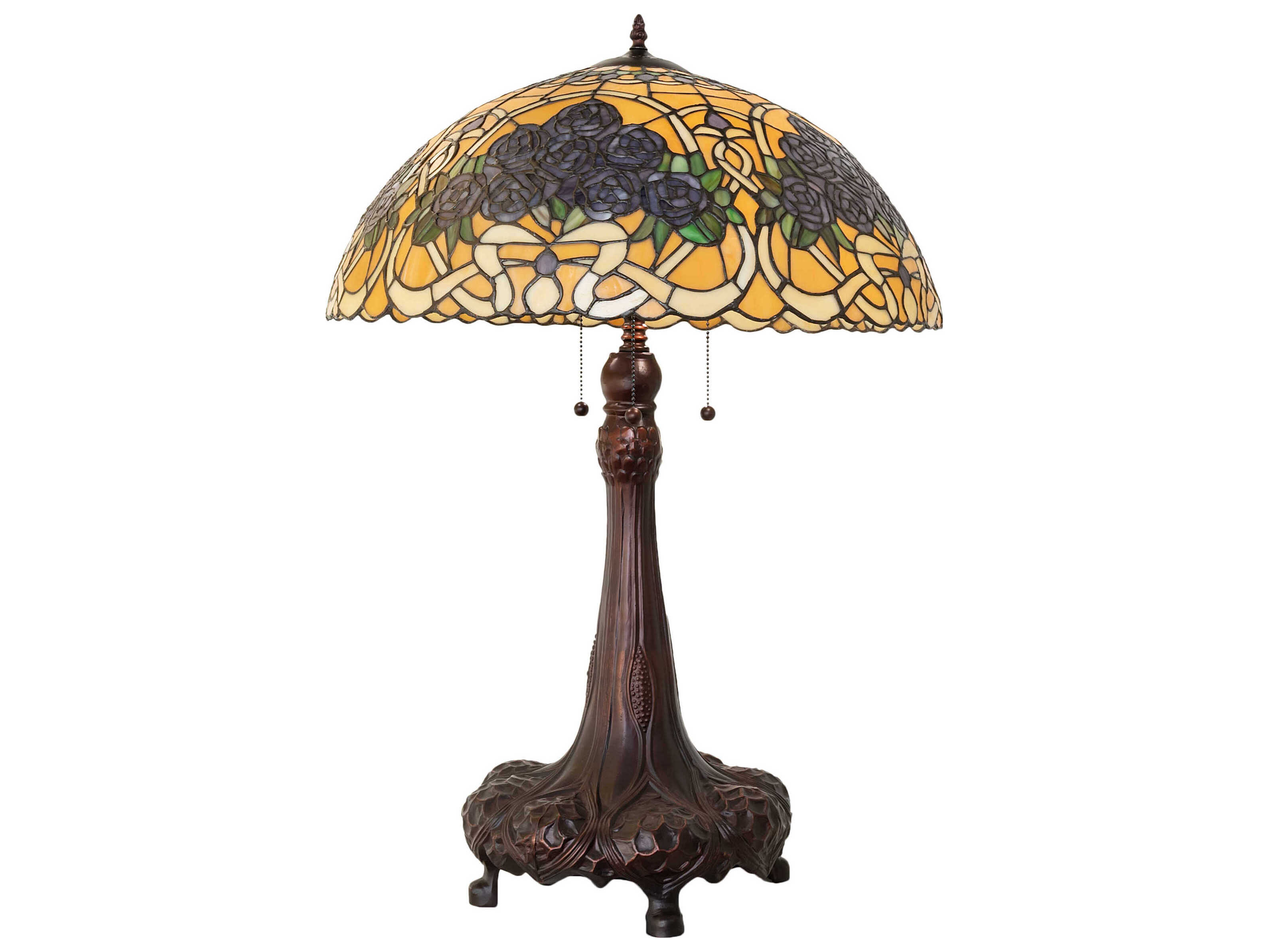Meyda Rose Bouquet Mahogany Bronze Glass Tiffany Buffet Lamp