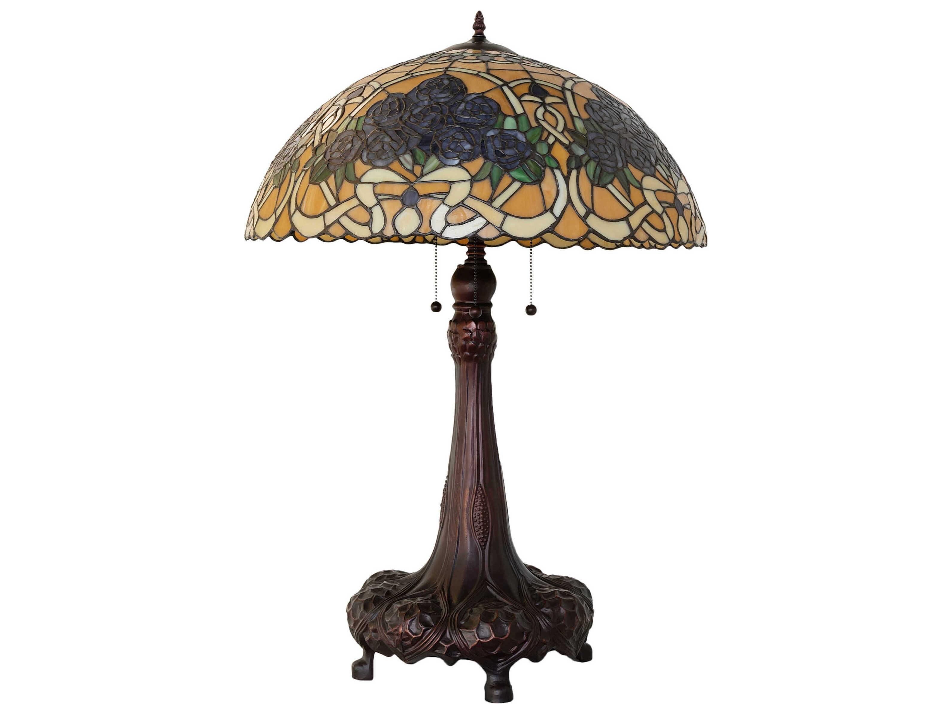 Meyda Rose Bouquet Mahogany Bronze Glass Tiffany Buffet Lamp