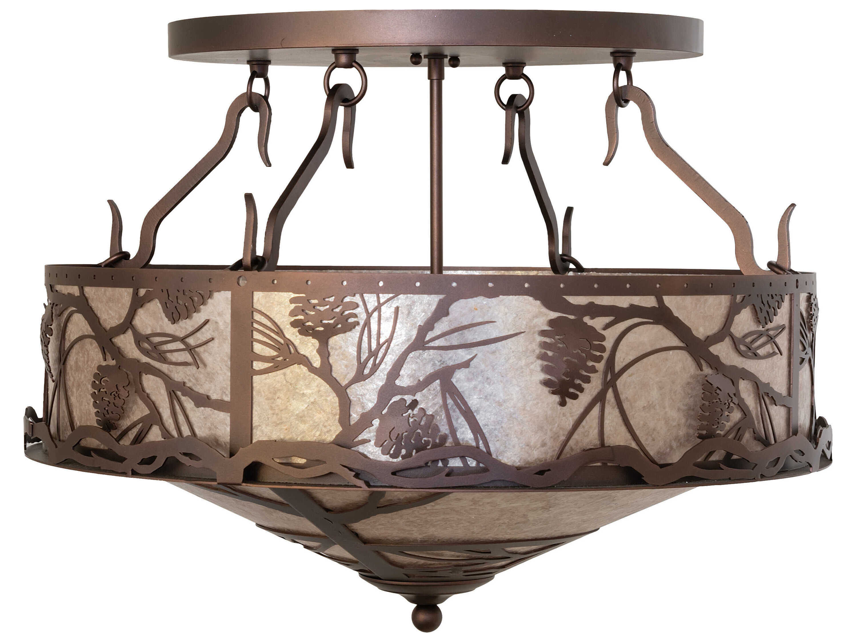 Meyda Whispering Pines 4-Light Mahogany Bronze Glass Semi Flush Mount