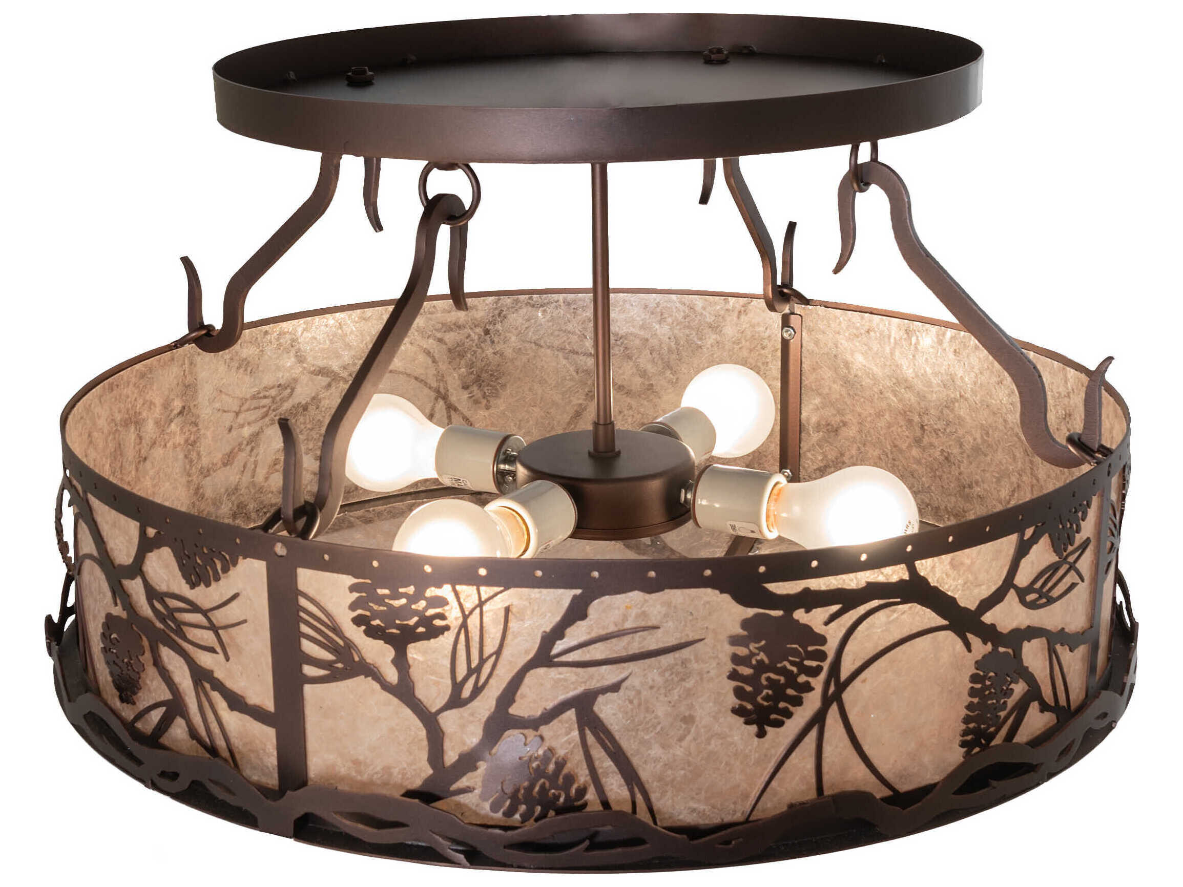 Meyda Whispering Pines 4-Light Mahogany Bronze Glass Semi Flush Mount