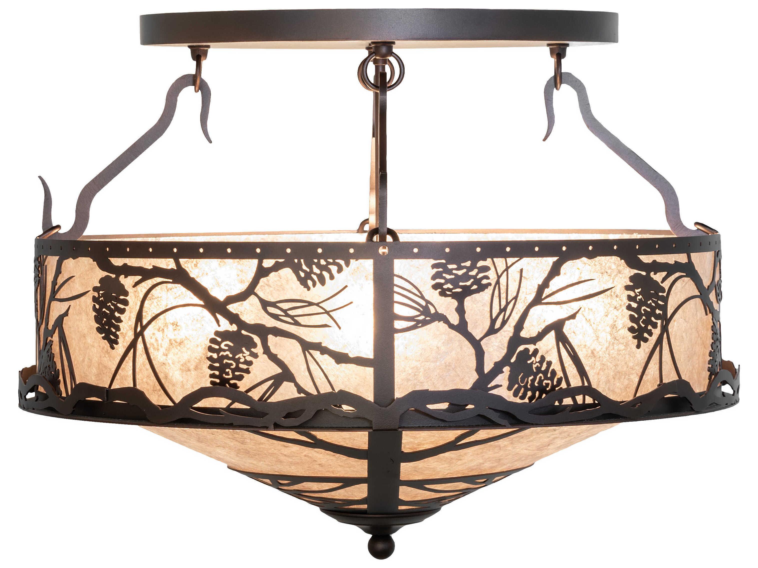 Meyda Whispering Pines 4-Light Mahogany Bronze Glass Semi Flush Mount