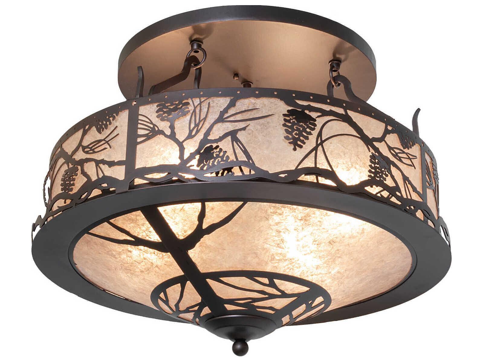 Meyda Whispering Pines 4-Light Mahogany Bronze Glass Semi Flush Mount