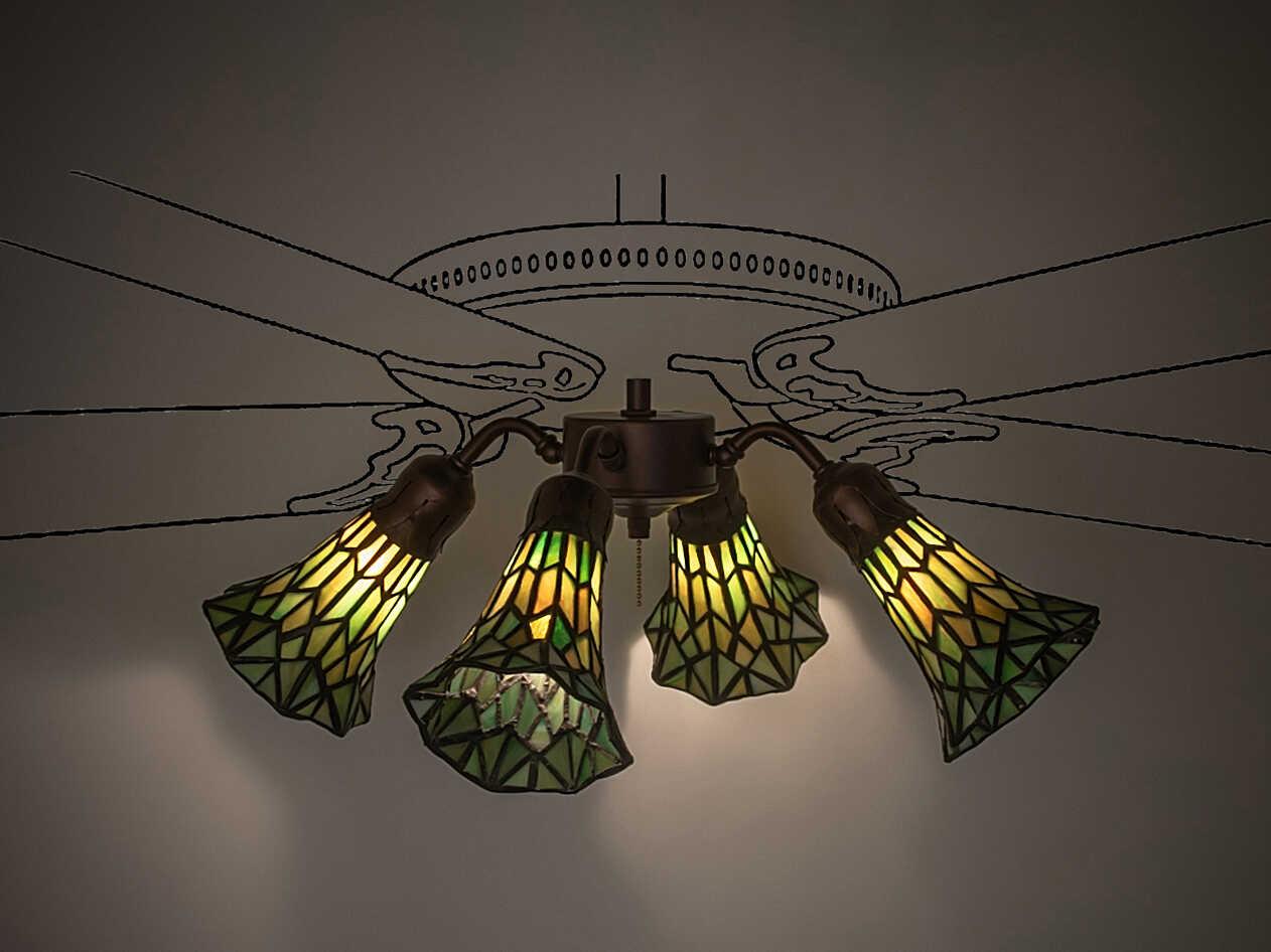 Meyda Stained Glass Pond Lily 4 - Light Fan Kit