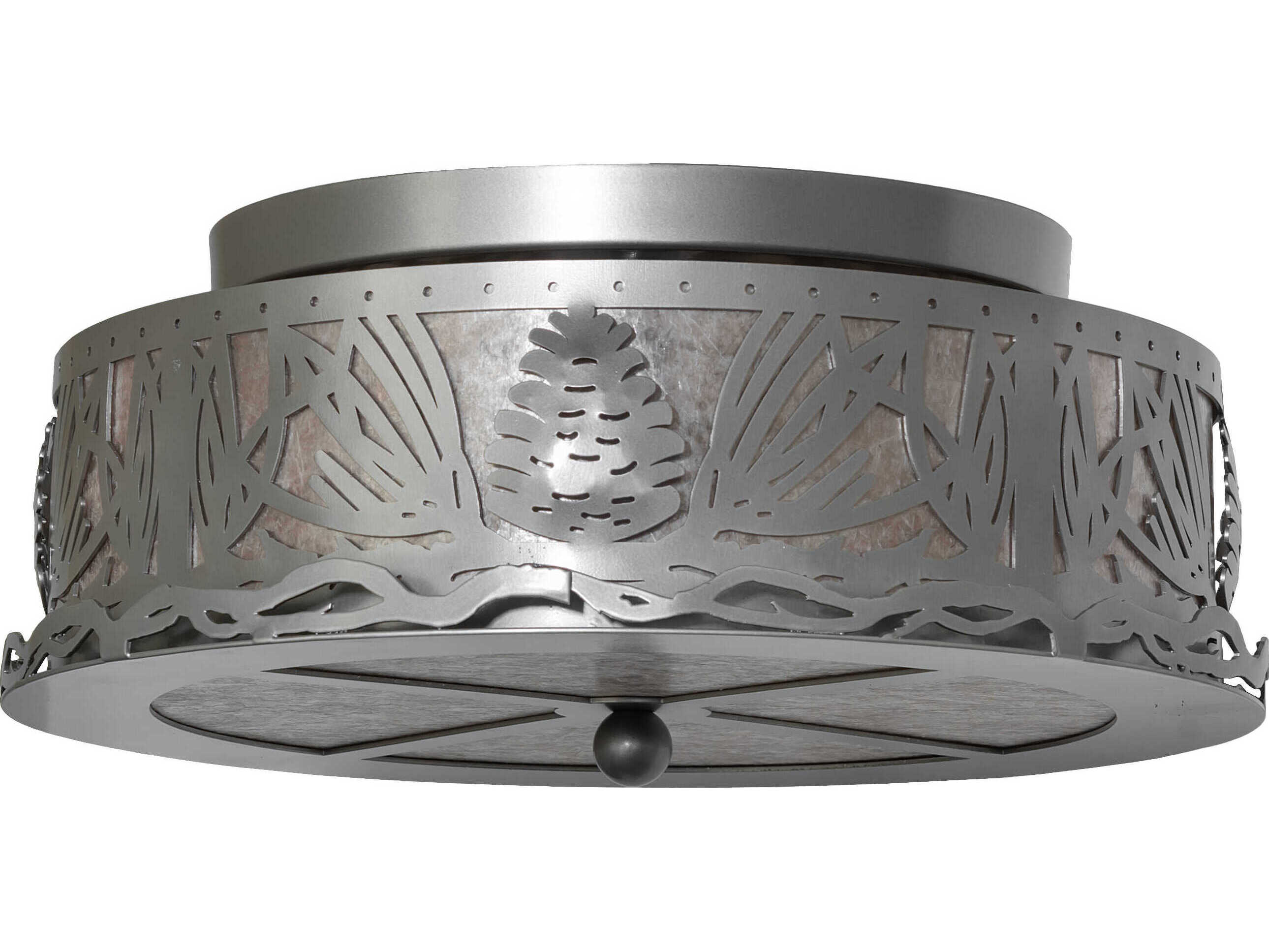 Meyda Mountain Pine 2-Light Nickel Glass Drum Flush Mount