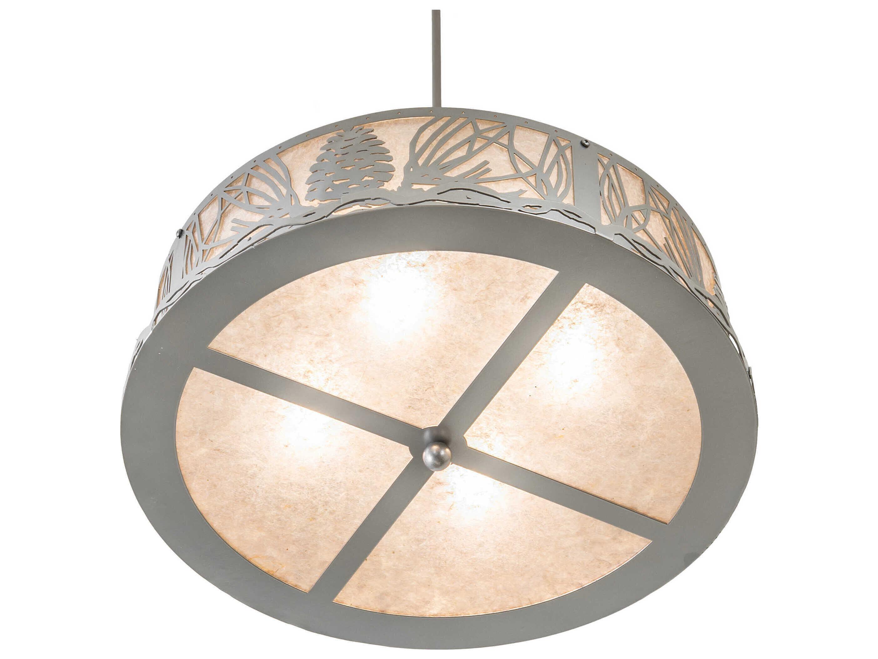 Meyda Mountain Pine 4-Light Nickel Drum Pendant