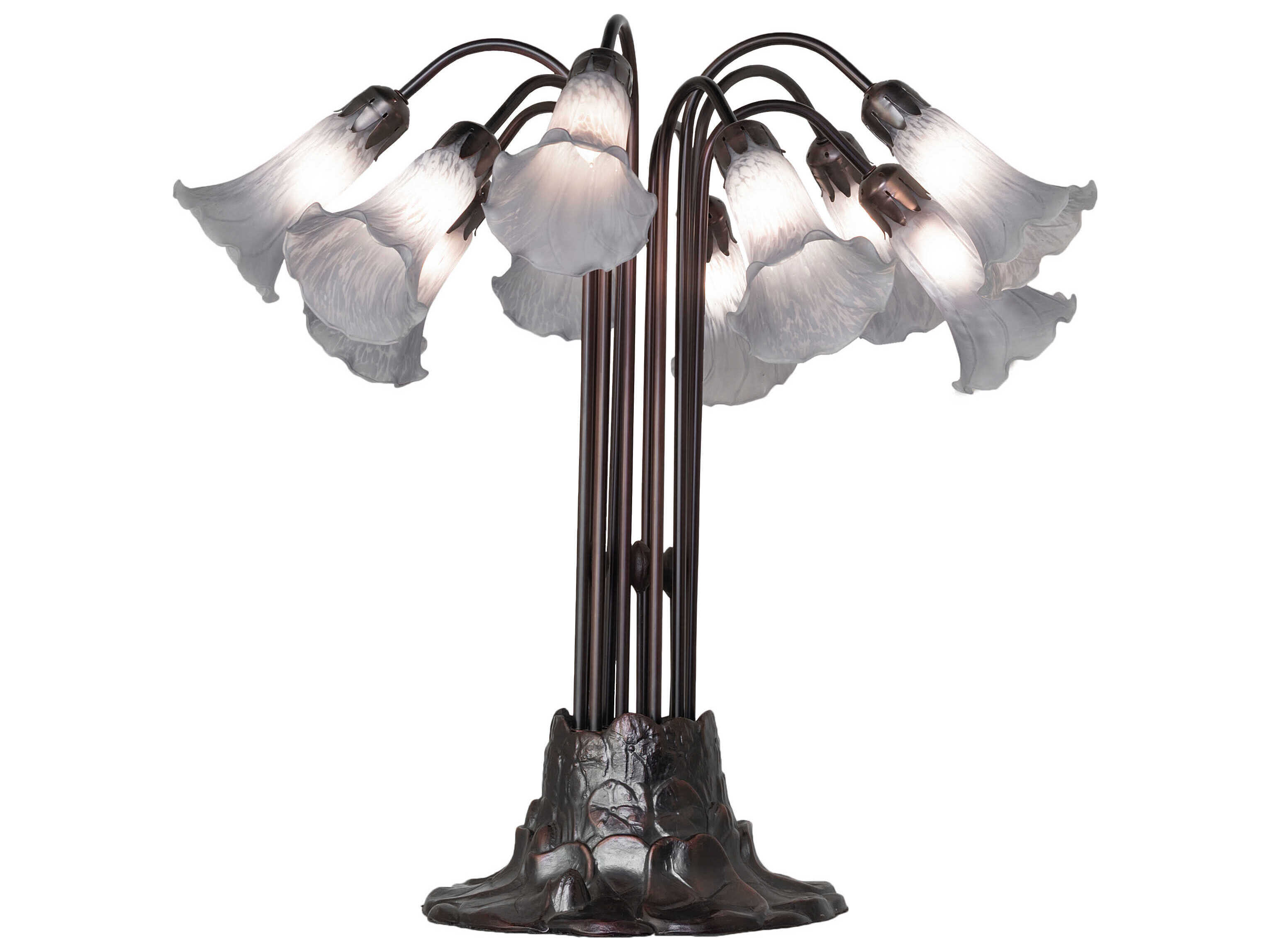 Meyda Pond Lily 10 - Light Mahogany Bronze Gray Glass Table Lamp with Shade