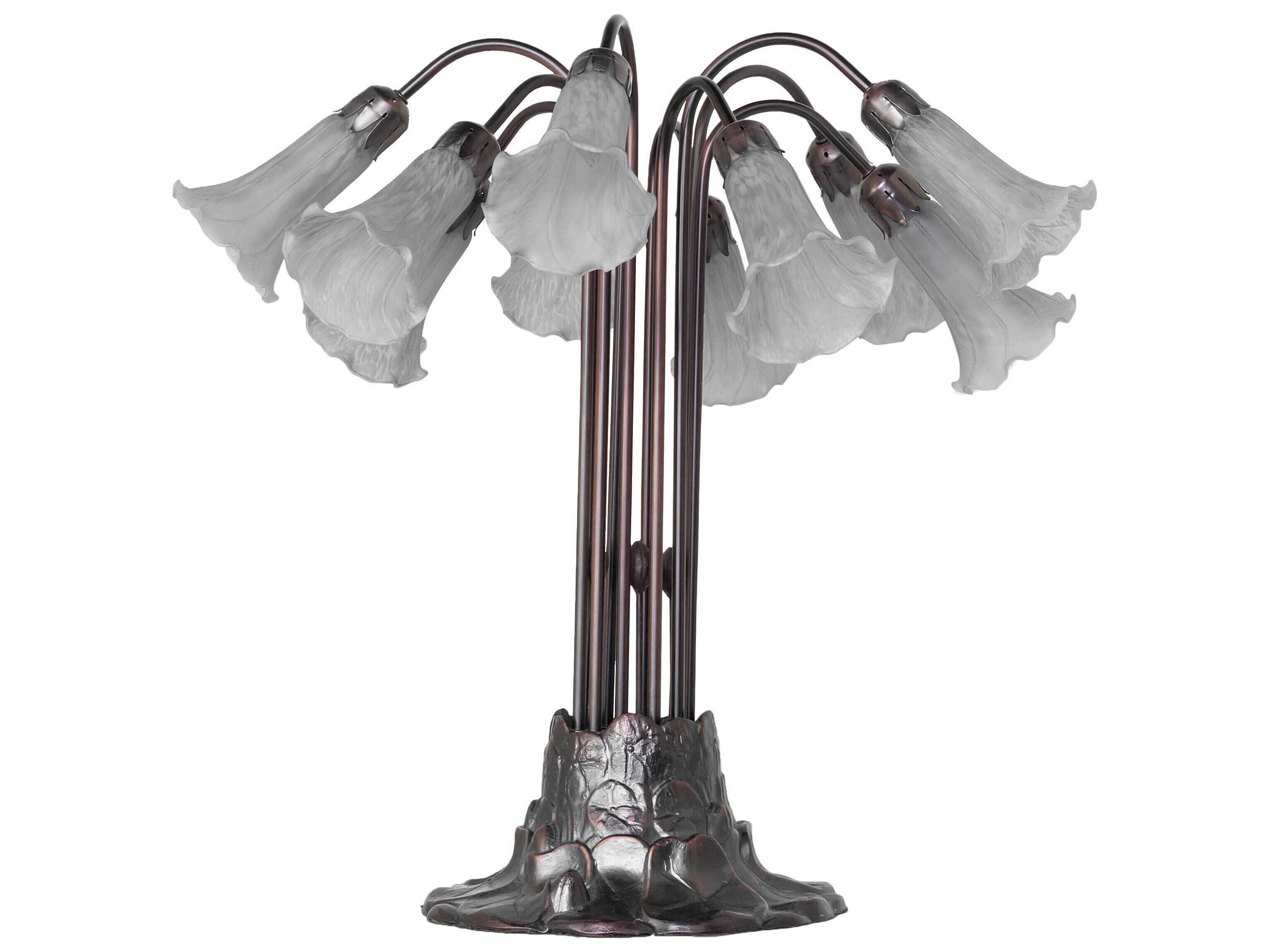 Meyda Pond Lily 10 - Light Mahogany Bronze Gray Glass Table Lamp with Shade